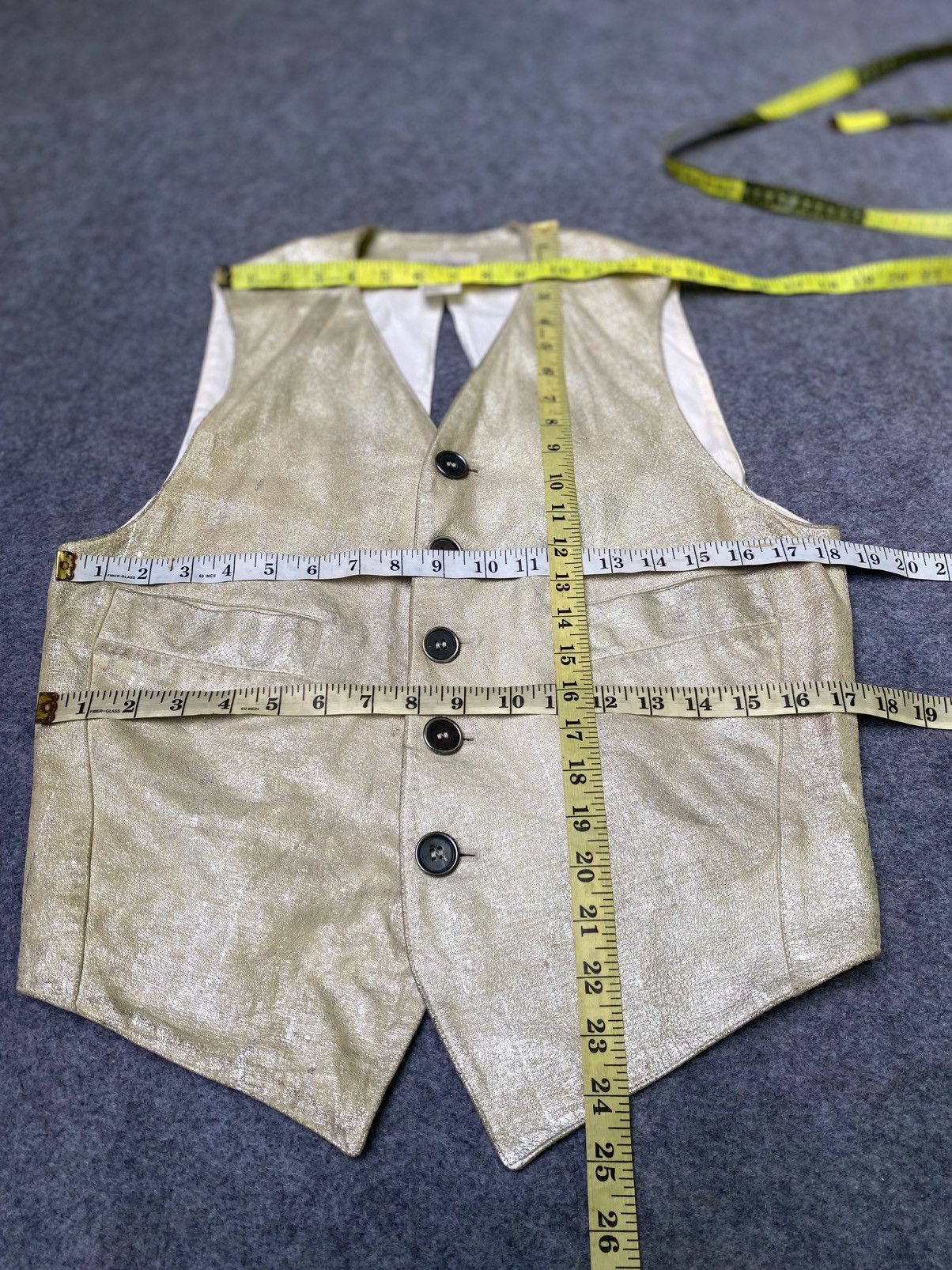 Dirk Bikkembergs Archive Dirk Bikkembergs Hommes Metallic Gold Leather Vest Size 46S - 9 Thumbnail