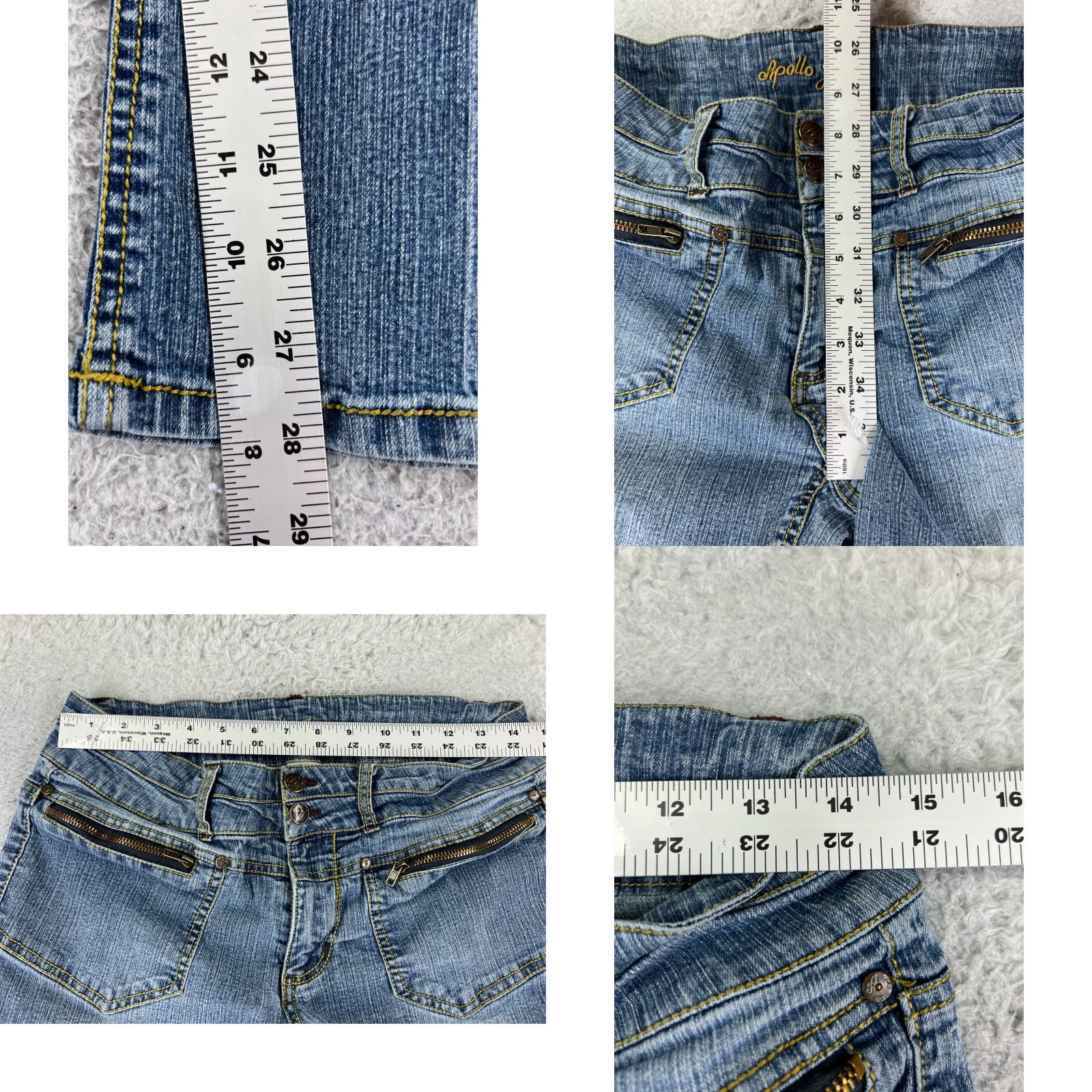 Denime Apollo Jeans Pants Womens 10 Blue Denim Straight Leg Mid Rise Embroidered 27x28 Size 32" / US 10 / IT 46 - 8 Thumbnail