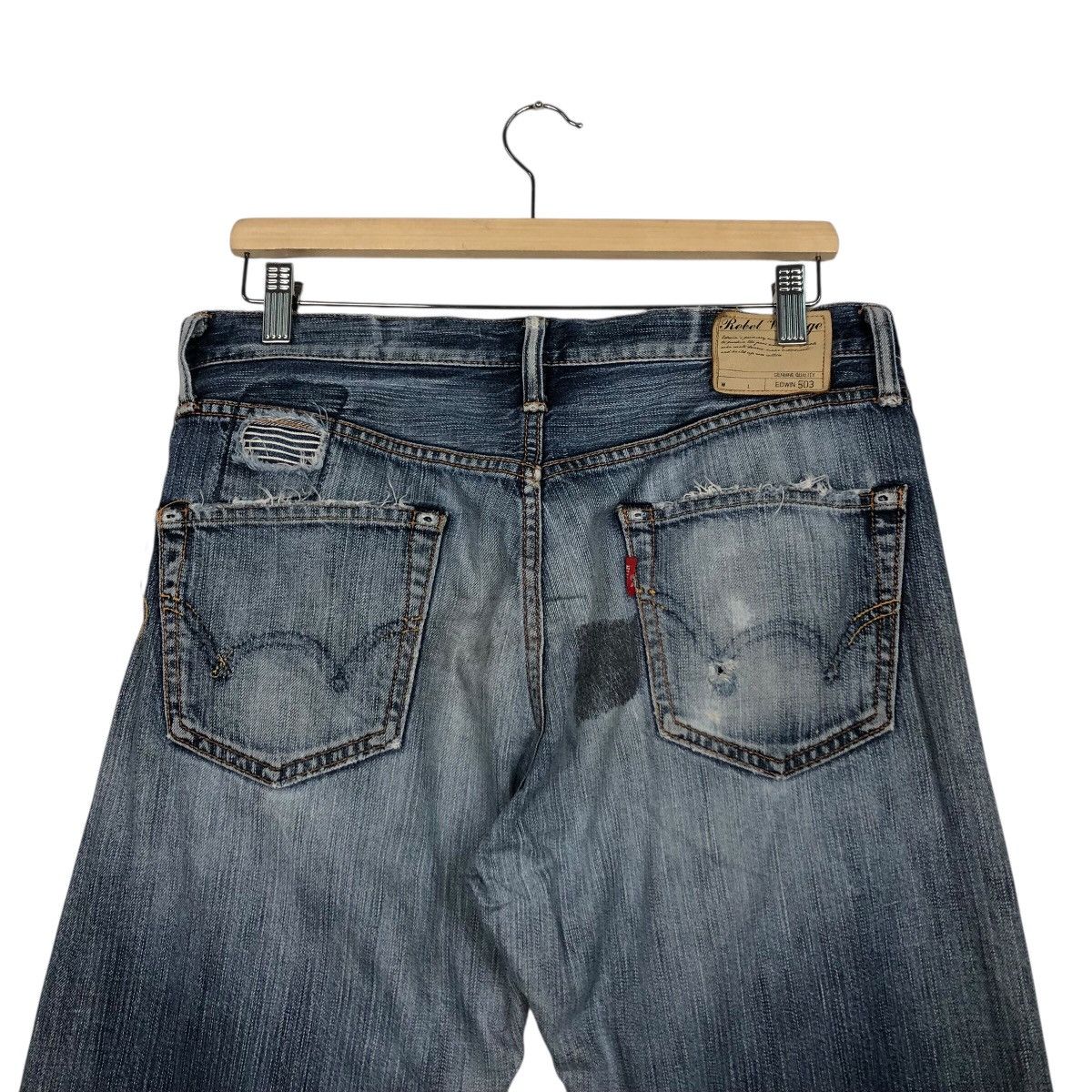 Japanese Brand 📌Rebel Vintage Denim Jeans Distressed Style Edwin Japan Size US 32 / EU 48 - 10 Thumbnail
