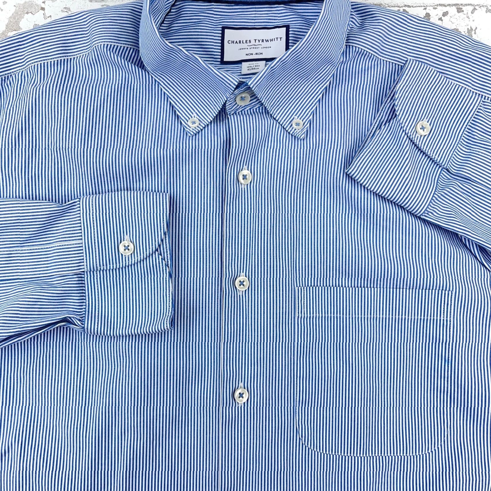 Charles Tyrwhitt Charles Tyrwhitt Shirt Men 16.5 33 Slim Button-Up Stripe Blue Cotton Woven Classic Casual / Dress Shirt Mens Size 46R - 6 Thumbnail