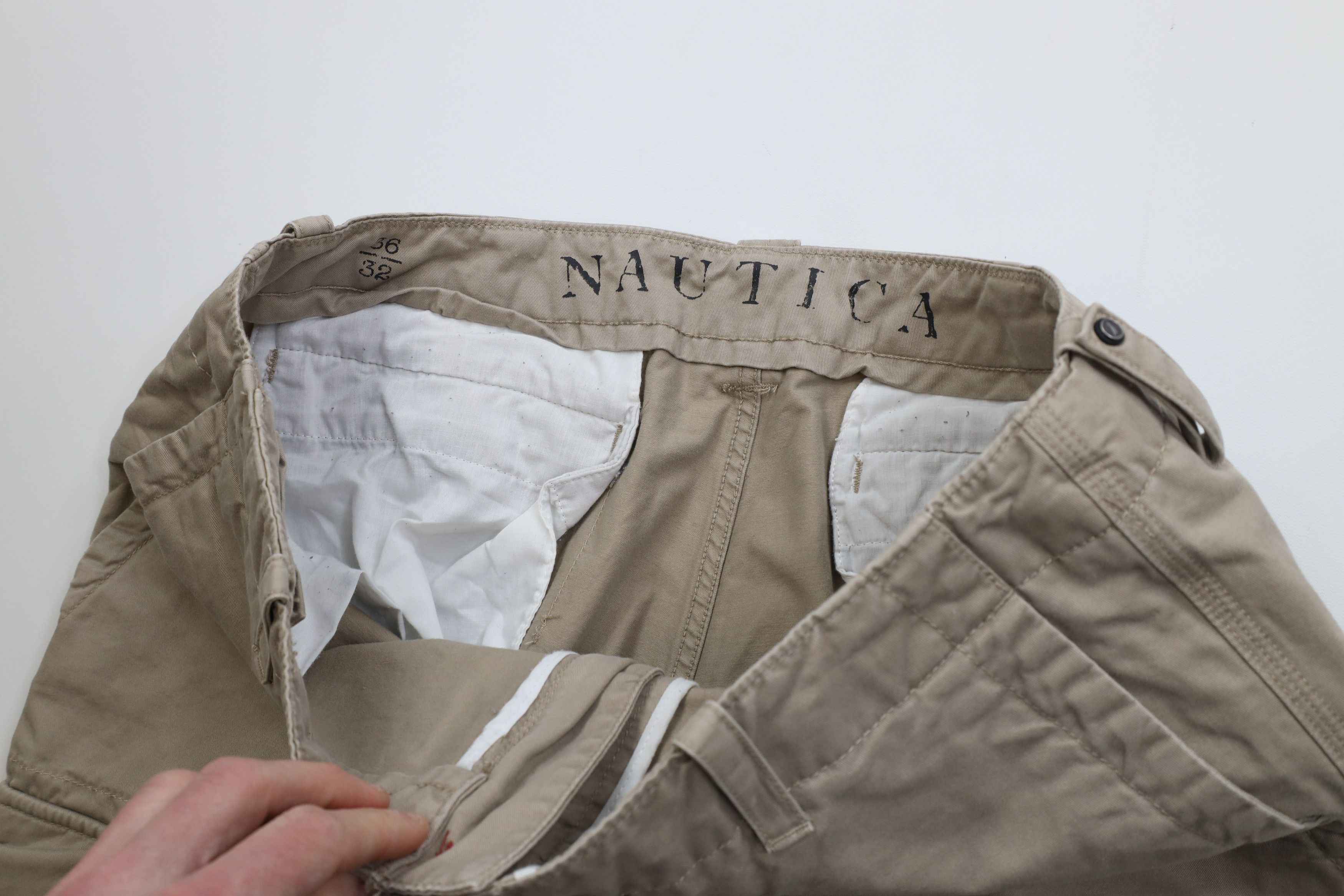 Nautica Vintage 90s Y2K Nautica Wide Leg Cargo Pants Beige Cotton Size US 36 / EU 52 - 9 Thumbnail