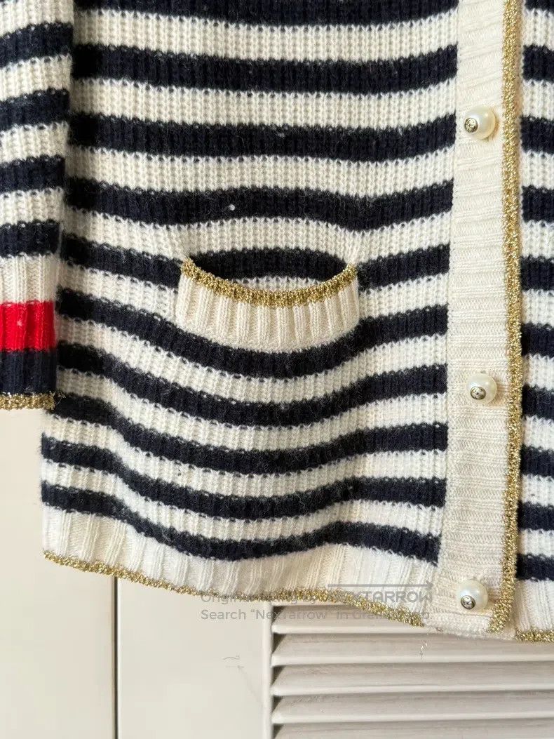 Gucci Gucci Black and white striped gold-edged knitted cardigan Size XXS / US 00 / IT 34 - 5 Thumbnail