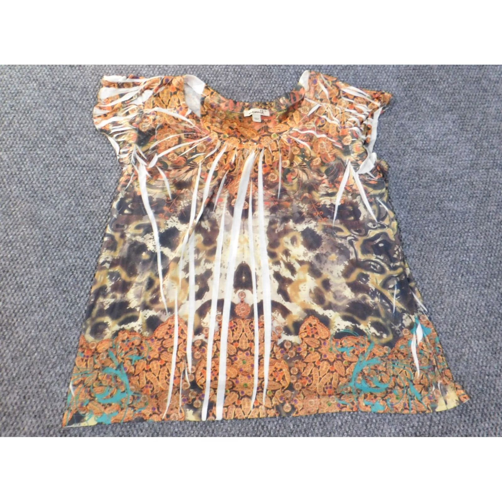 Vintage One World Blouse Sleeveless 1X Orange Geometric Crew Neck Polyester Knit Classic/Basic Womens Plus Size XL / US 12-14 / IT 48-50 - 3 Thumbnail