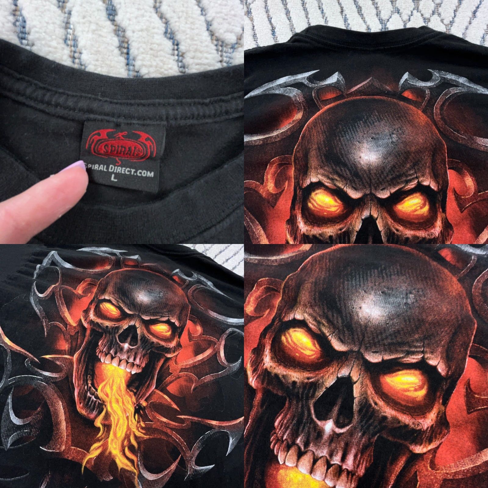 Vintage VINTAGE Spiral T-Shirt Men L Black Skull Fire Flames Dragon Tattoo Shirt Size US L / EU 52-54 / 3 - 8 Thumbnail