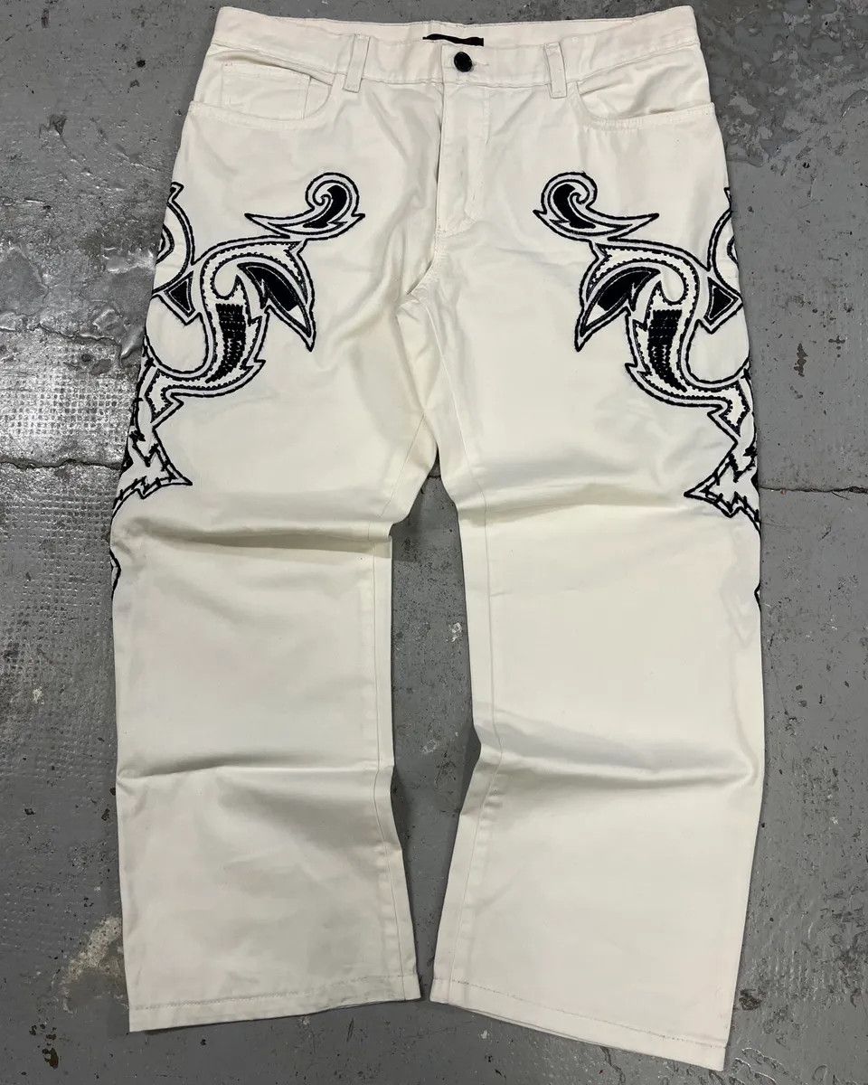 Roberto Cavalli × Vintage FW2000 Roberto Cavalli White & Navy Signature Pants Size US 31 - 1 Thumbnail