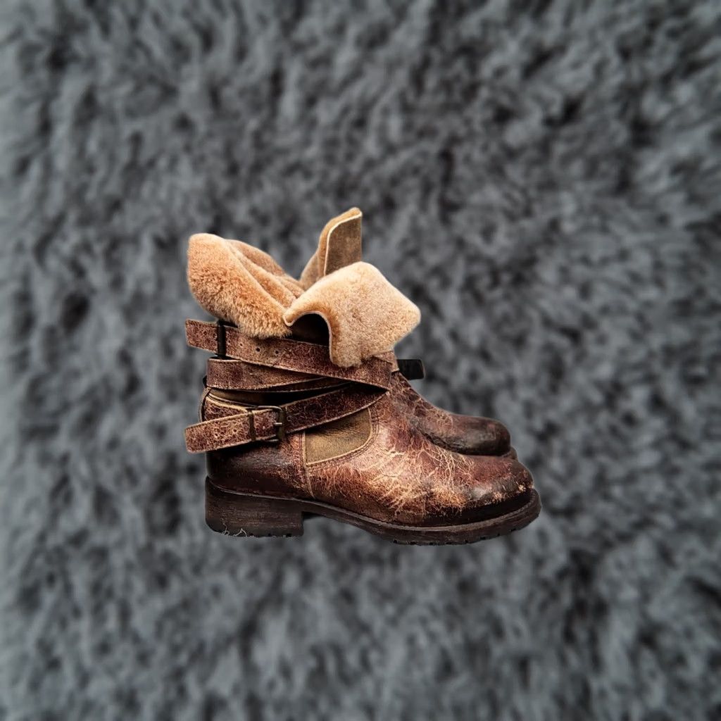 Vintage Sendra handmade design Ankle Brown Leather Womens fur boots Size US 7 / IT 37 - 1 Thumbnail