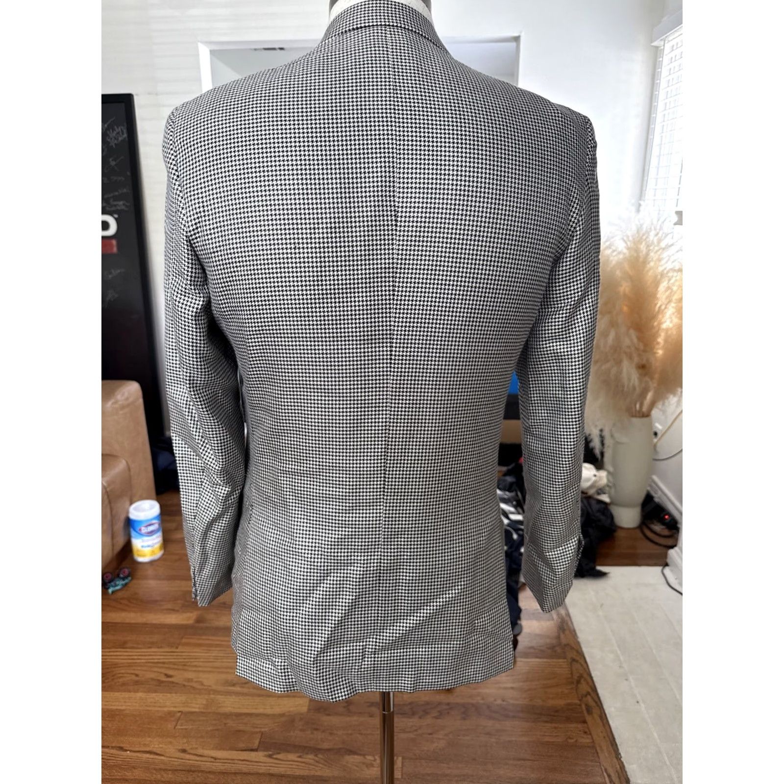 Vintage FRERE Black And White Houndstooth Blazer Classic Wool Silk Mens Jacket Sz 40 Size 40R - 4 Thumbnail