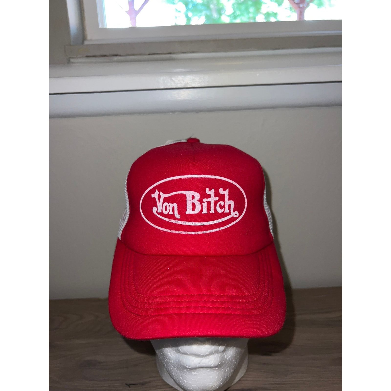 Vintage Y2K Von B*tch Red White Trucker Hat Designer Spoof 2000s OS Size ONE SIZE - 1 Thumbnail