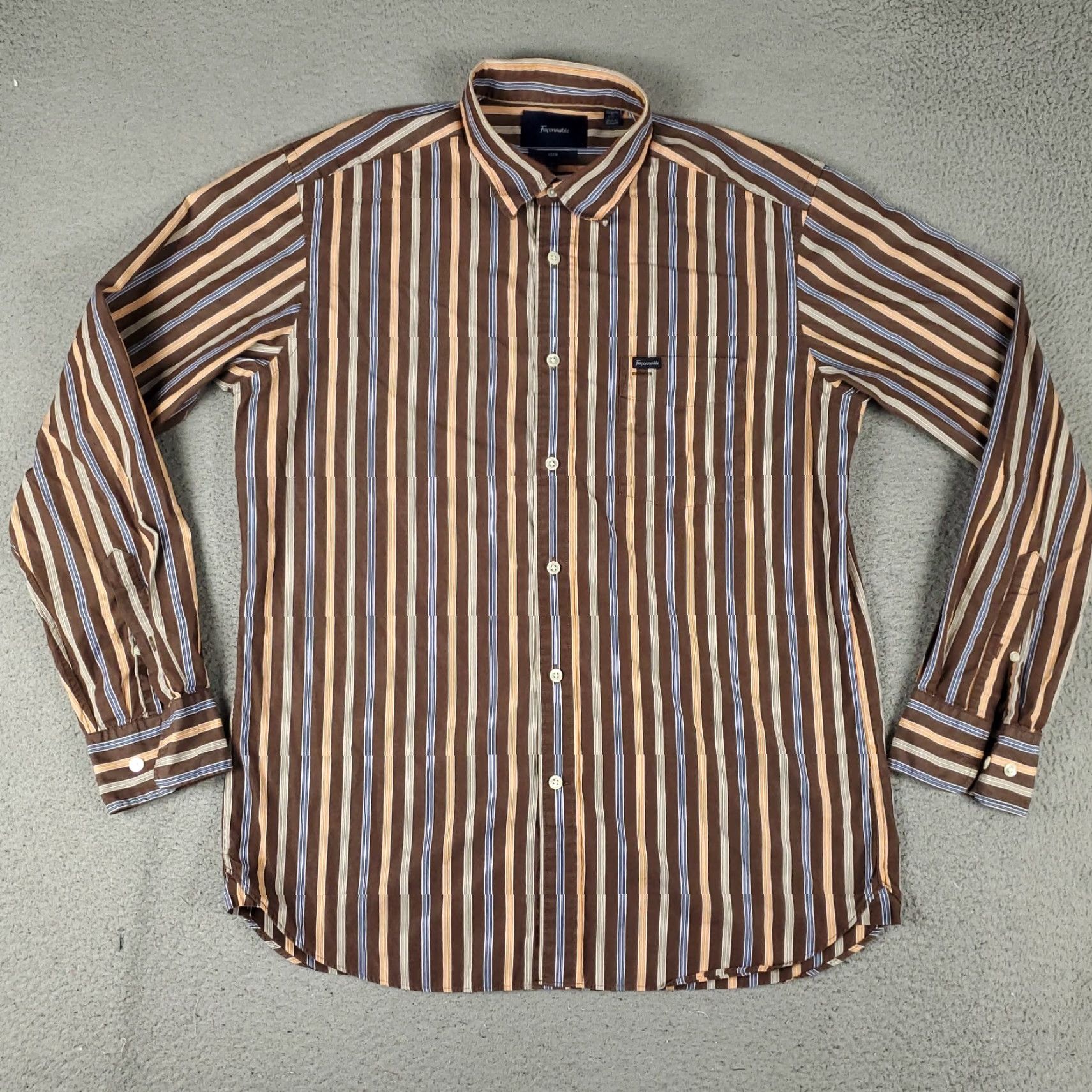 Faconnable Façonnable Shirt Adult Large Brown Striped Button-Up Long Sleeve Mens Size US L / EU 52-54 / 3 - 2 Thumbnail