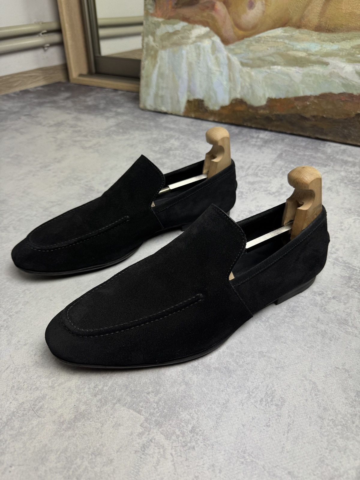 Archival Clothing x Gucci Suede Leather Luxury Classic Formal Loafers Shoes in Black, Men's (Size 9)