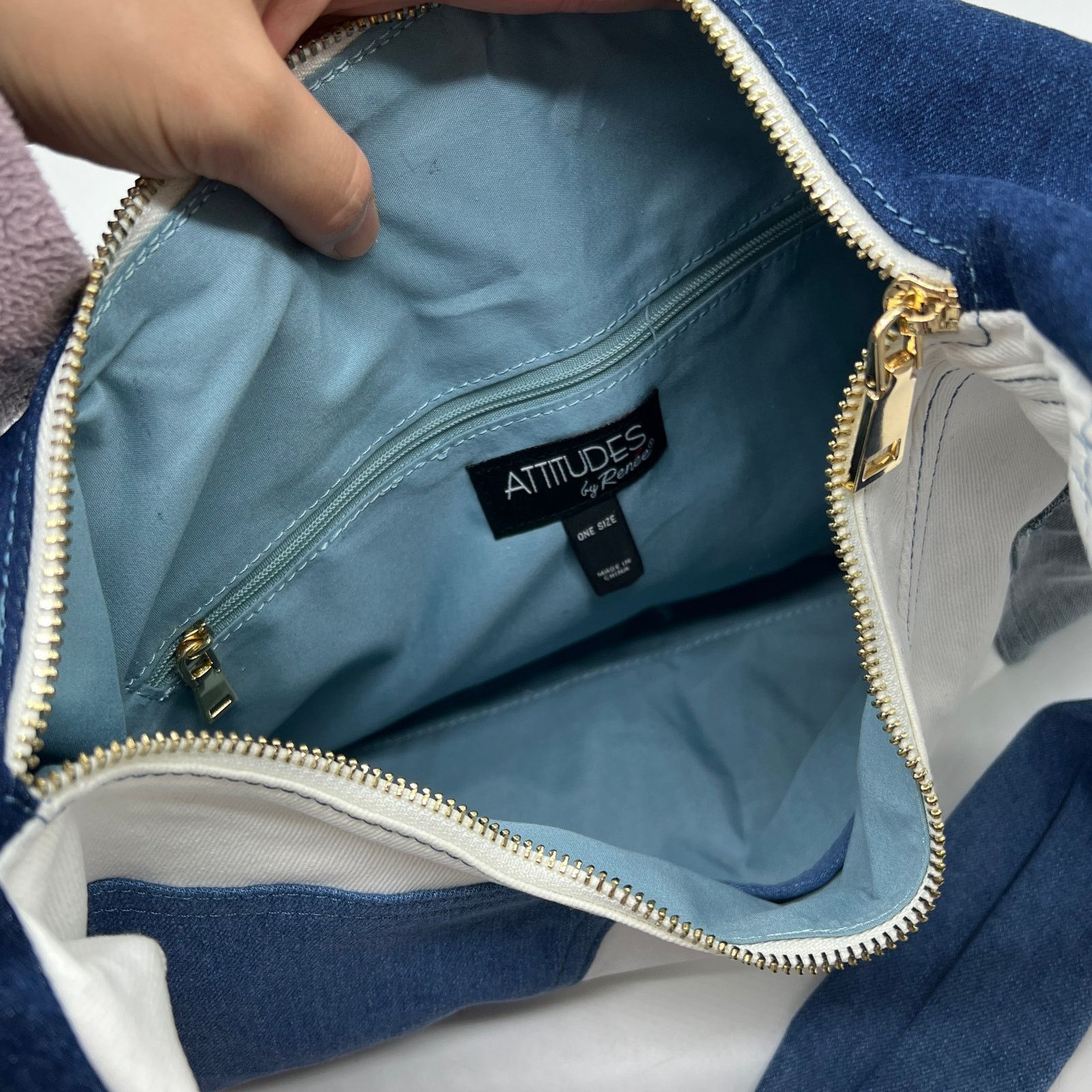 Other Attitudes by Renee Denim Patchwork Shoulder Bag Denim Combo Size ONE SIZE - 15 Thumbnail