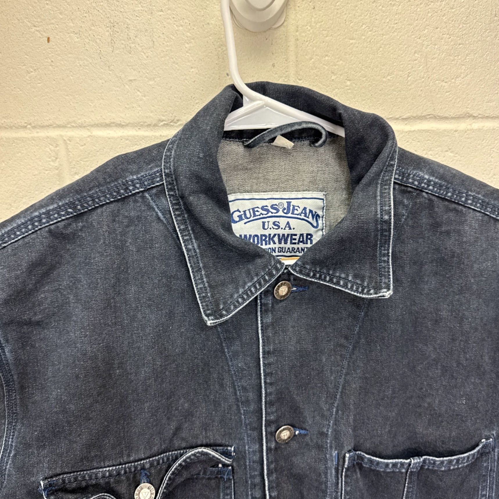 Guess VTG Guess Jeans Chore Jacket Mens L Denim Blue 90s Workwear USA Buttons Pockets Collared Long Jacket Mens Size US 33 - 4 Thumbnail
