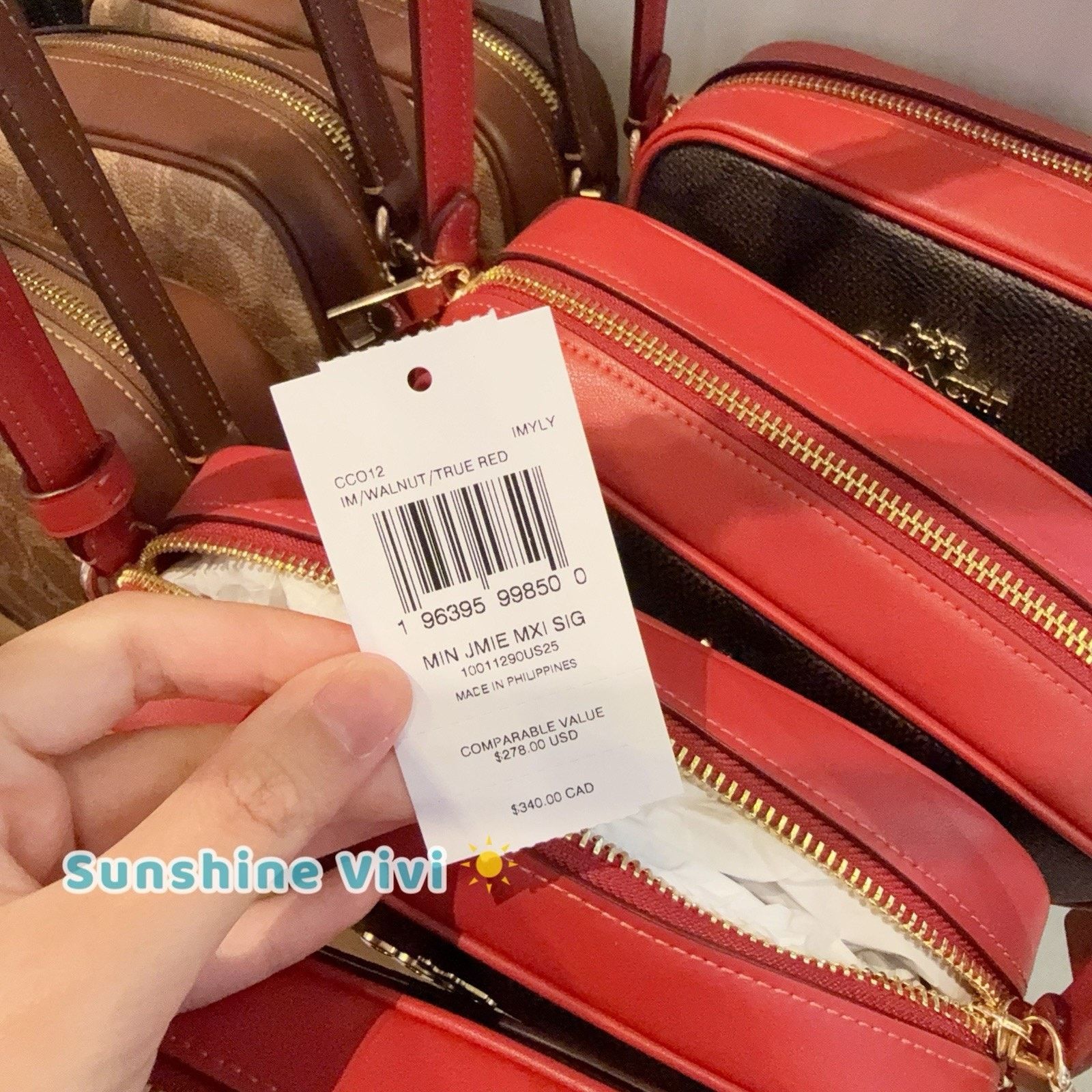 Coach NWT Coach Mini Jamie Camera Bag CCO12 WALNUT/TRUE RED Size ONE SIZE - 4 Thumbnail