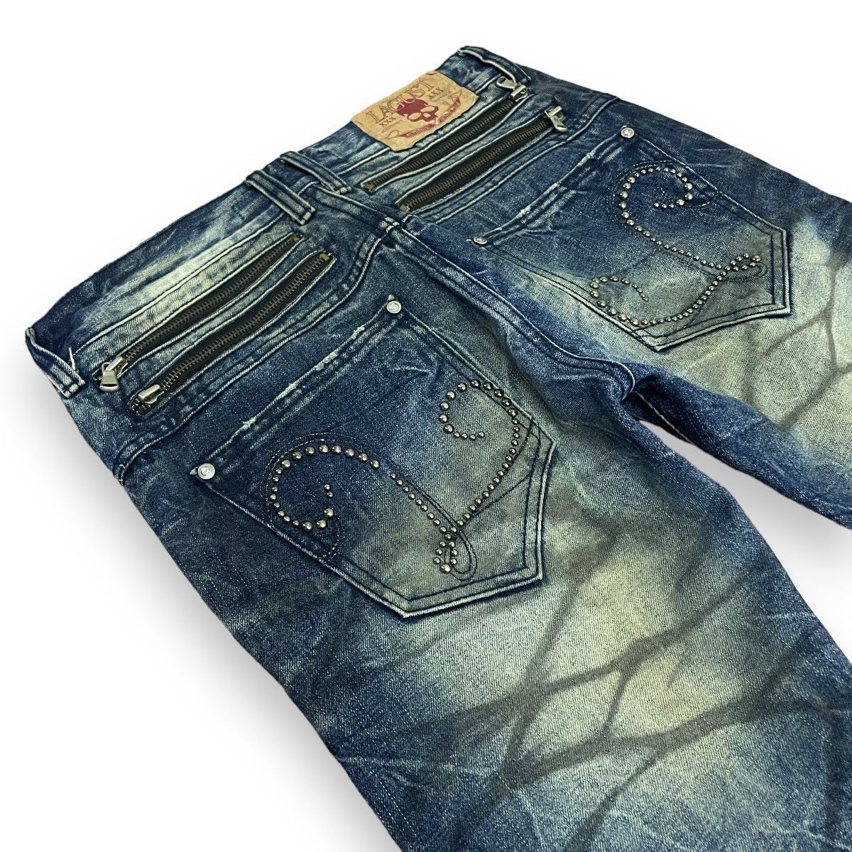 If Six Was Nine × Japanese Brand × Le Grande Bleu (L.G.B.) 🇯🇵☠️ LAGUST WASHED SKULL FLARE DENIM PANTS Size US 31 - 7 Thumbnail