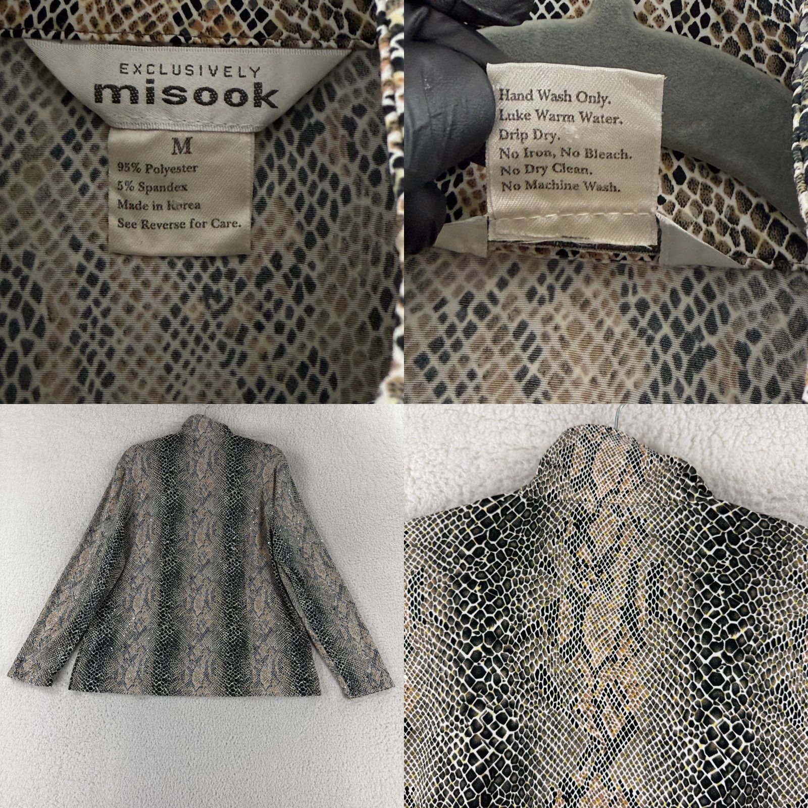 Vintage Exclusively Misook Jacket Womens Medium Brown Black Snakeskin Sequins Full Zip Jacket Size M / US 6-8 / IT 42-44 - 8 Thumbnail