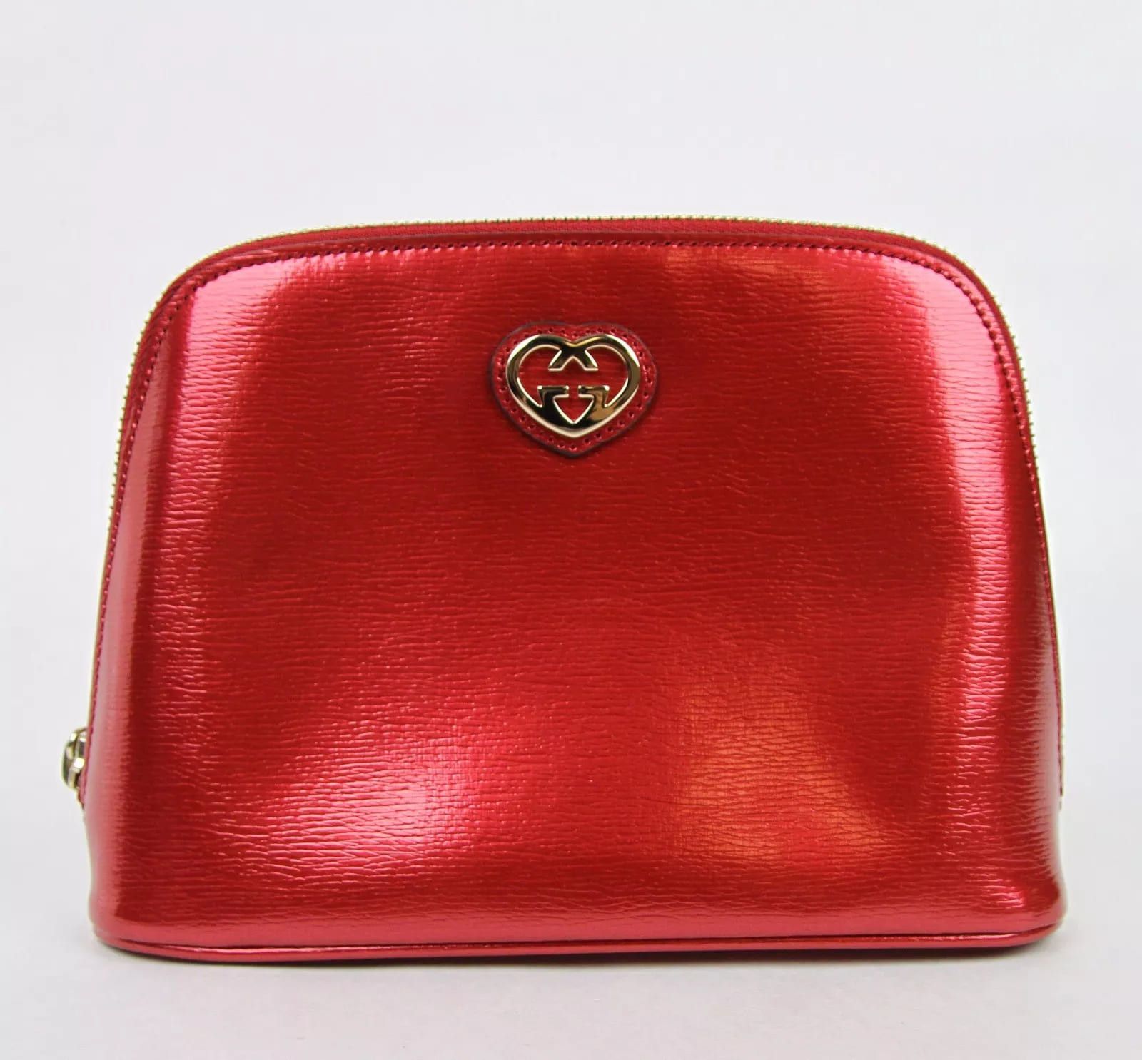 Gucci New Women's Red Shiny Leather Cosmetic Case w/Interlocking Size ONE SIZE - 1 Thumbnail
