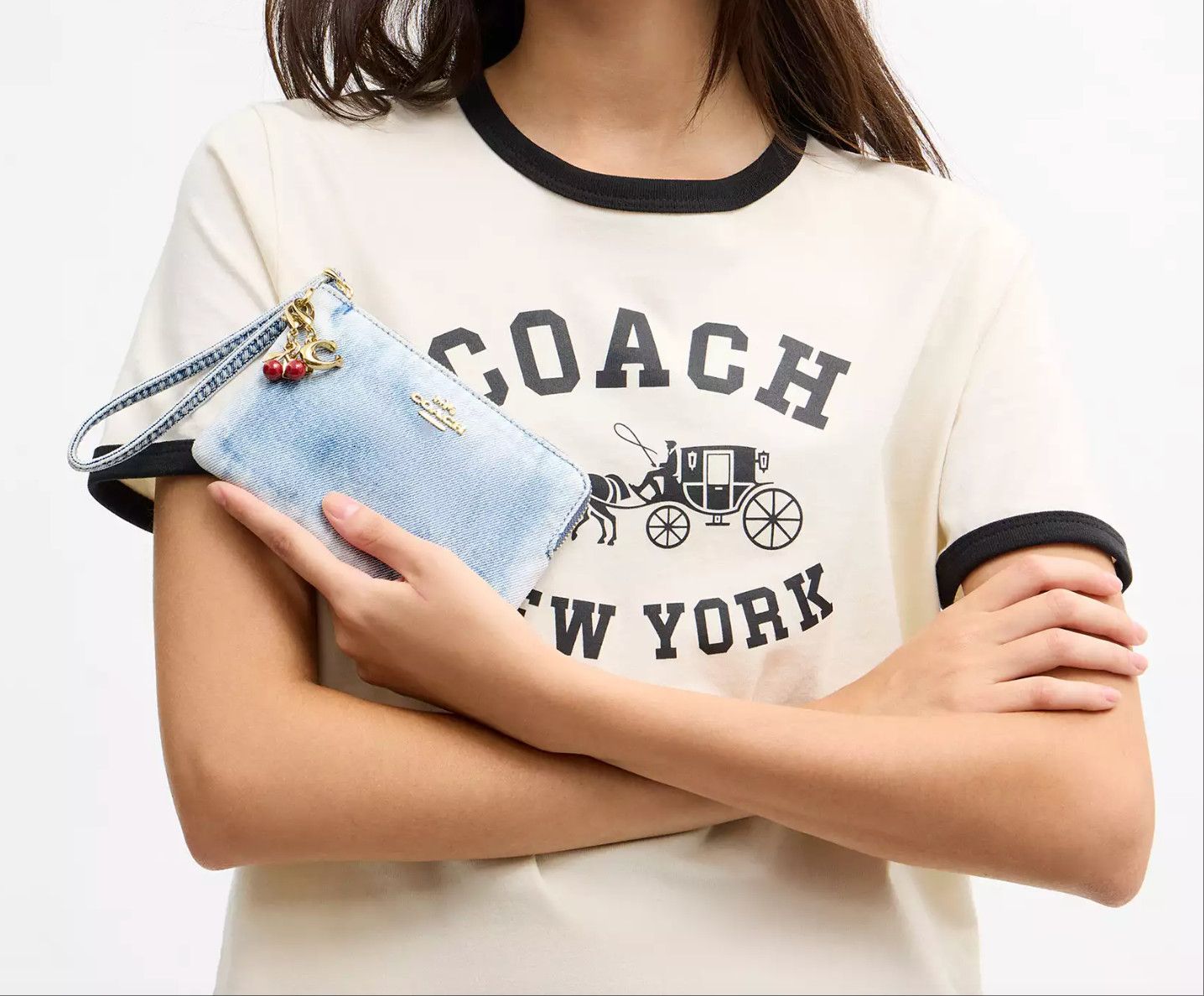 Coach Corner Zip Wristlet In Loved Denim With Charms CEF82 Size ONE SIZE - 9 Thumbnail