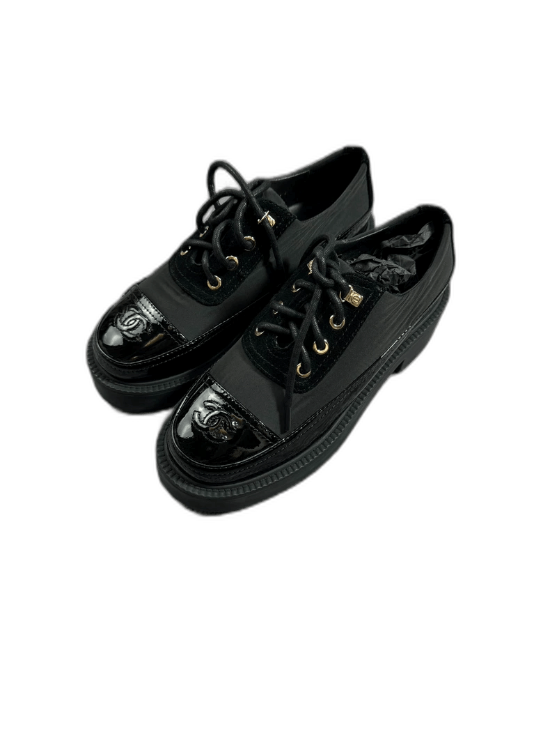 Chanel Black Leather Platform Loafers -2505