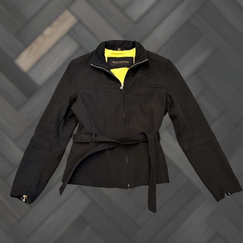 Vintage Marc New York Jacket Womens Large Black Long Sleeve Belted Full Zip Casual Size L / US 10 / IT 46 - 1 Thumbnail