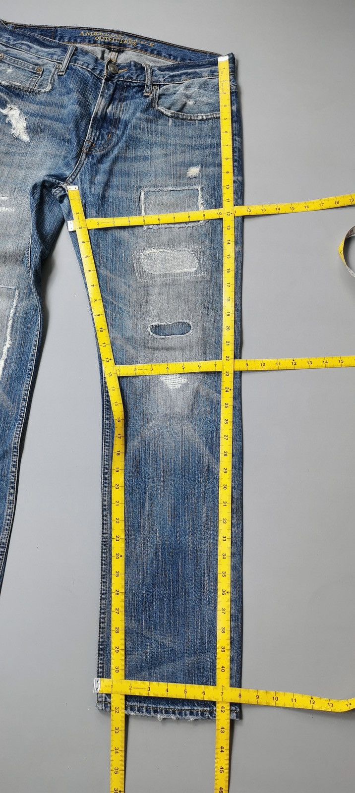 American Eagle Outfitters American Eagle Slim Straight Patchwork Distressed Jeans Size US 34 / EU 50 - 14 Thumbnail