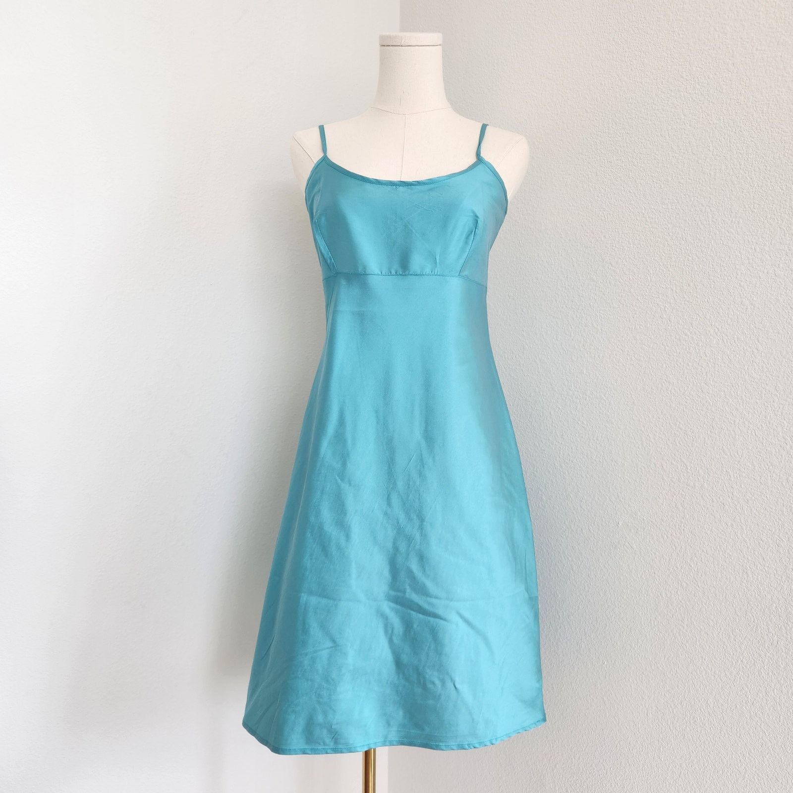 Vintage Frances Valentine Shiny Teal Empire Waist Slip Dress Y2K XS Size XS / US 0-2 / IT 36-38 - 9 Thumbnail