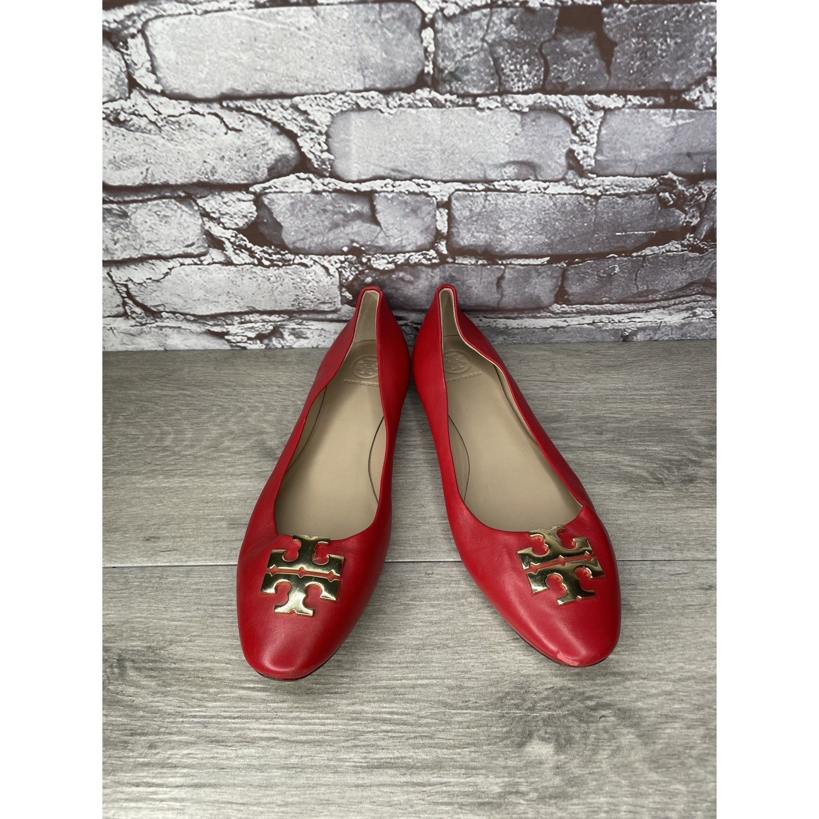 Tory Burch Tory Burch Red Leather Gold Badge Logo Ballet Flats Shoes Wo Size US 8.5 / IT 38.5 - 15 Thumbnail