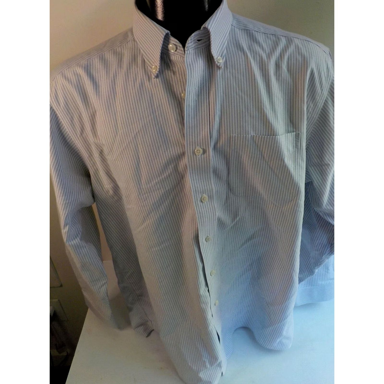 Vintage VINTAGE LL BEAN Striped Button-Down Shirt 16.5 Blue/White Cotton Traditional Fit Long Sleeve Mens Size US XL / EU 56 / 4 - 2 Thumbnail