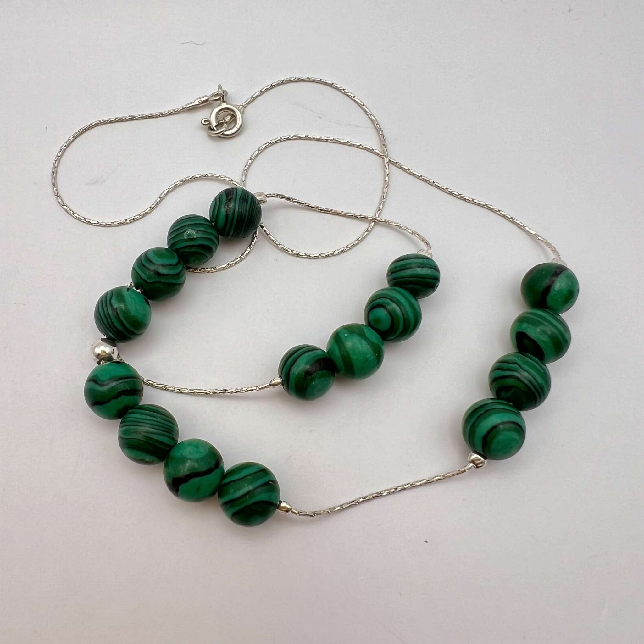 Vintage Vintage Sterling Silver Necklace Beaded Natural Malachite Size ONE SIZE - 6 Thumbnail