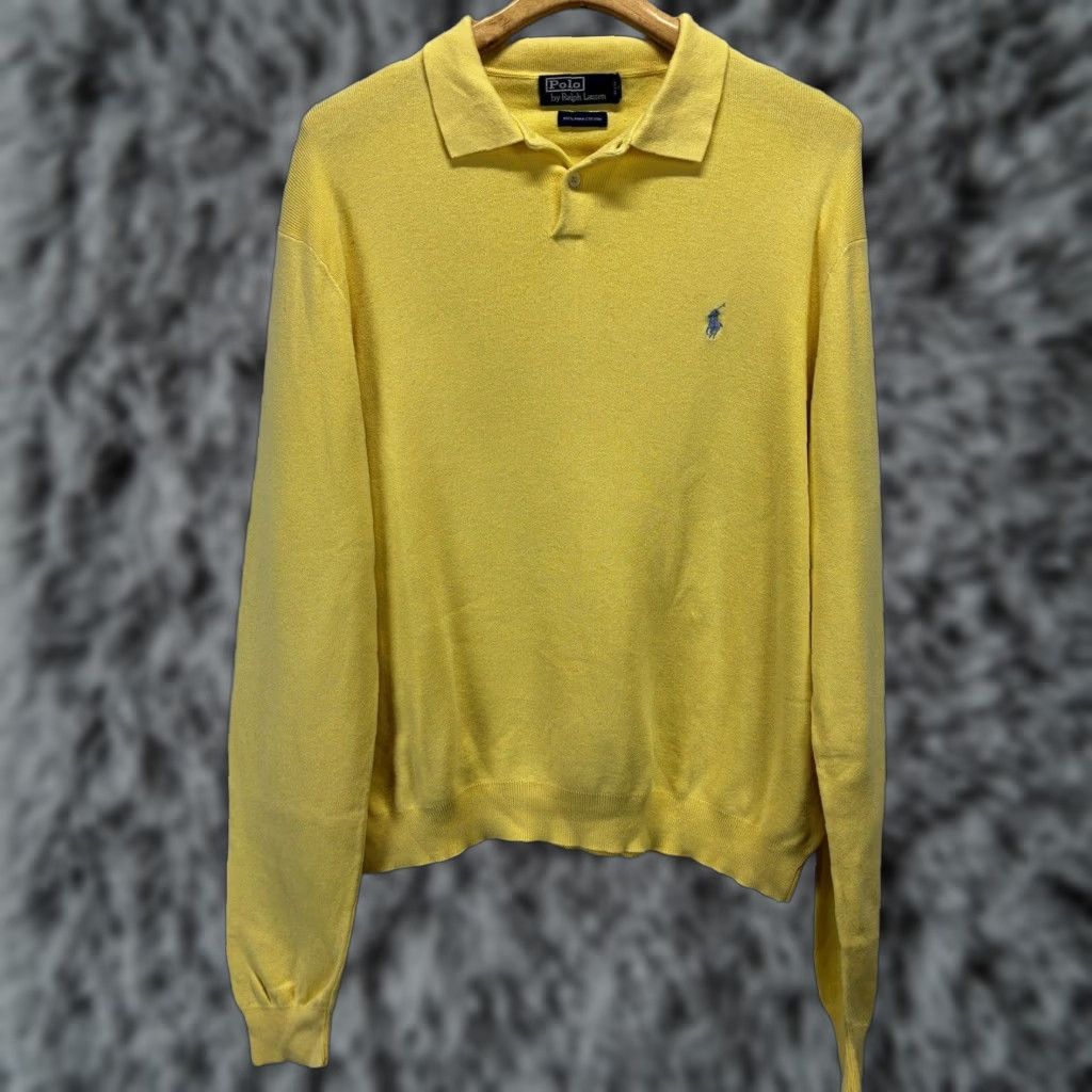 Ralph Lauren VINTAGE Polo Ralph Lauren Sweater XL Men Collar 2 Button Yellow Size US XL / EU 56 / 4 - 1 Thumbnail