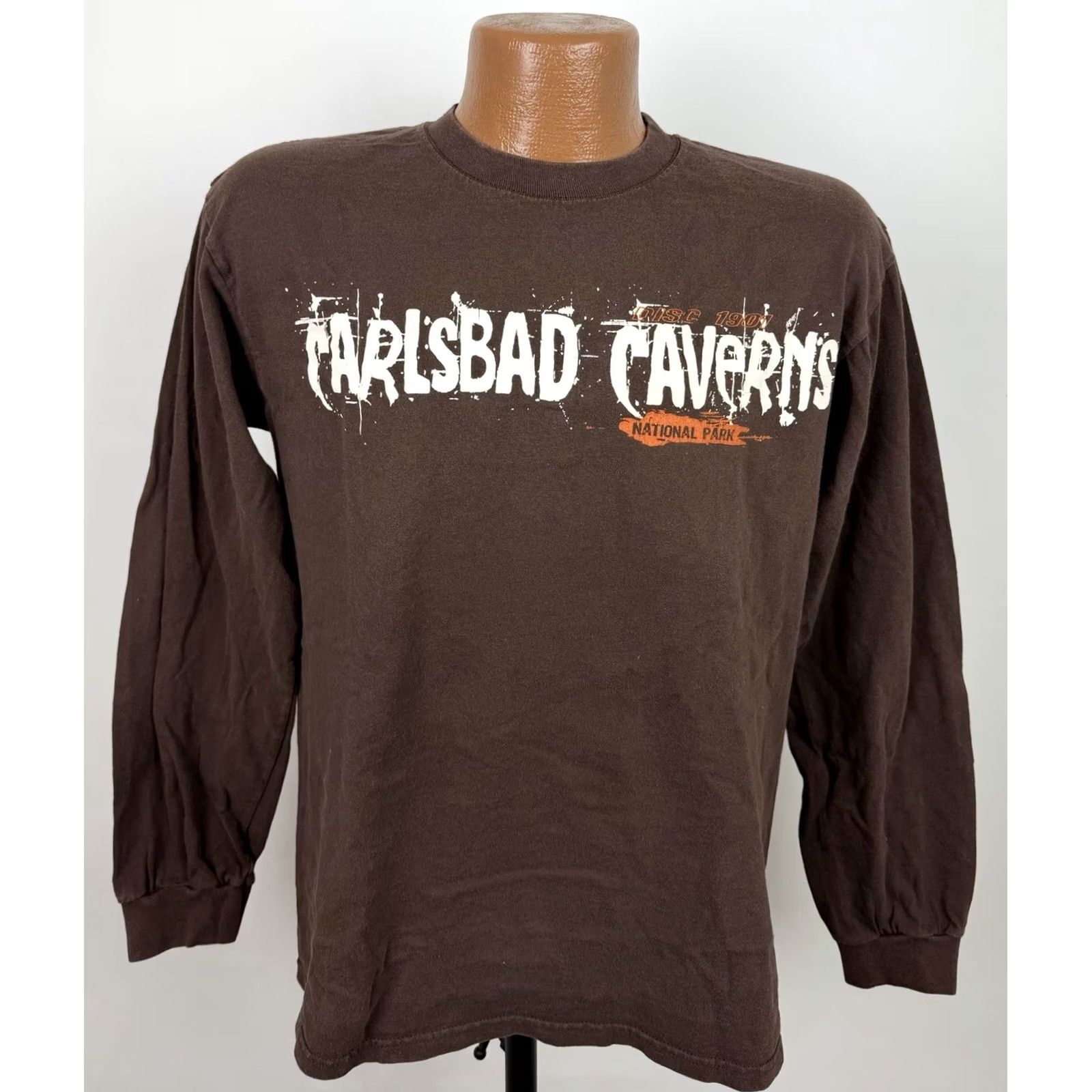 Anvil VINTAGE Carlsbad Caverns Shirt Mens Medium Brown Long Sleeve Tee 90s Grunge Retro NM New Mexico Anvil Cotton T-Shirt Mens Size US M / EU 48-50 / 2 - 2 Thumbnail