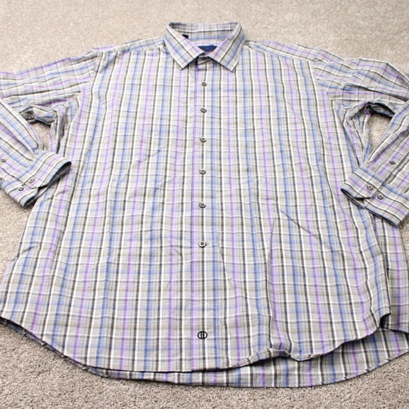 David Donahue David Donahue Shirt Mens 2XL Plaid Button-Up 100% Cotton Long Sleeve Gray Blue Purple Classic Preppy Colorful Mens Size US XXL / EU 58 / 5 - 3 Thumbnail