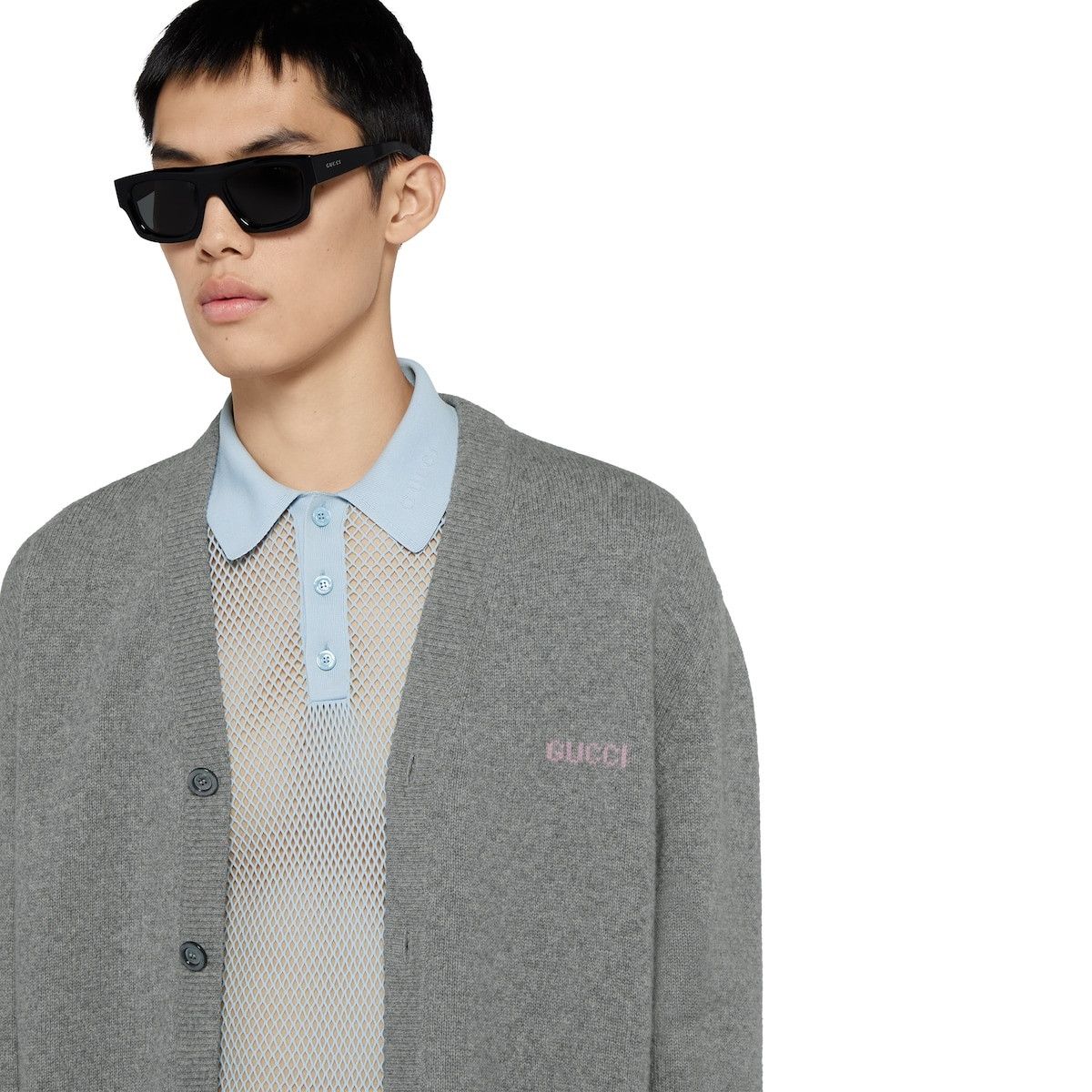 Gucci o1s1wg110925 Wool Cashmere Cardigan With Intarsia in Grey Size US XXL / EU 58 / 5 - 5 Thumbnail