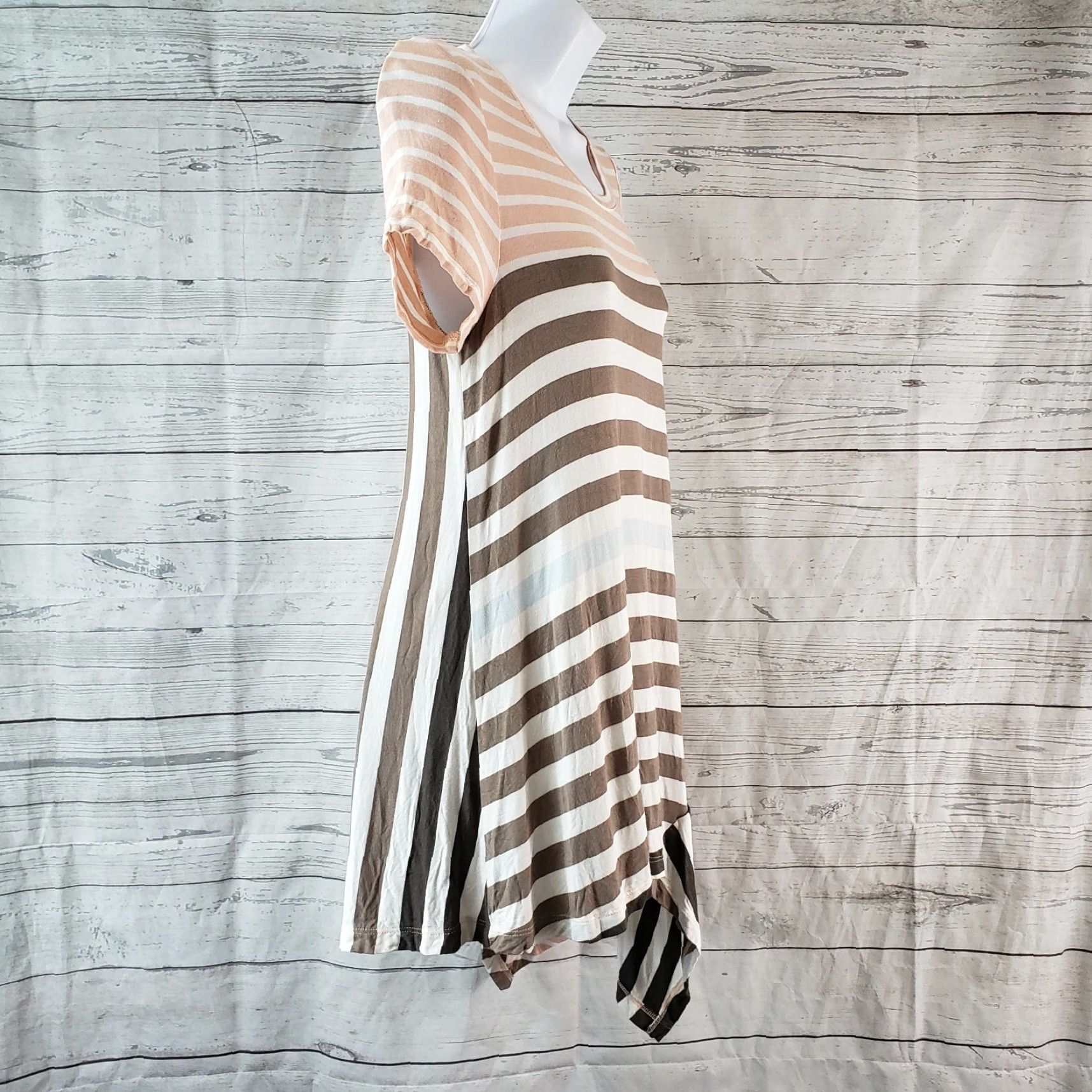Pinko Little Yellow Button Womens Top Sz Small Pink Brown Striped Asymmetrical Hem Shirt Womens Small Pink Brown Striped Hem Size S / US 4 / IT 40 - 3 Thumbnail