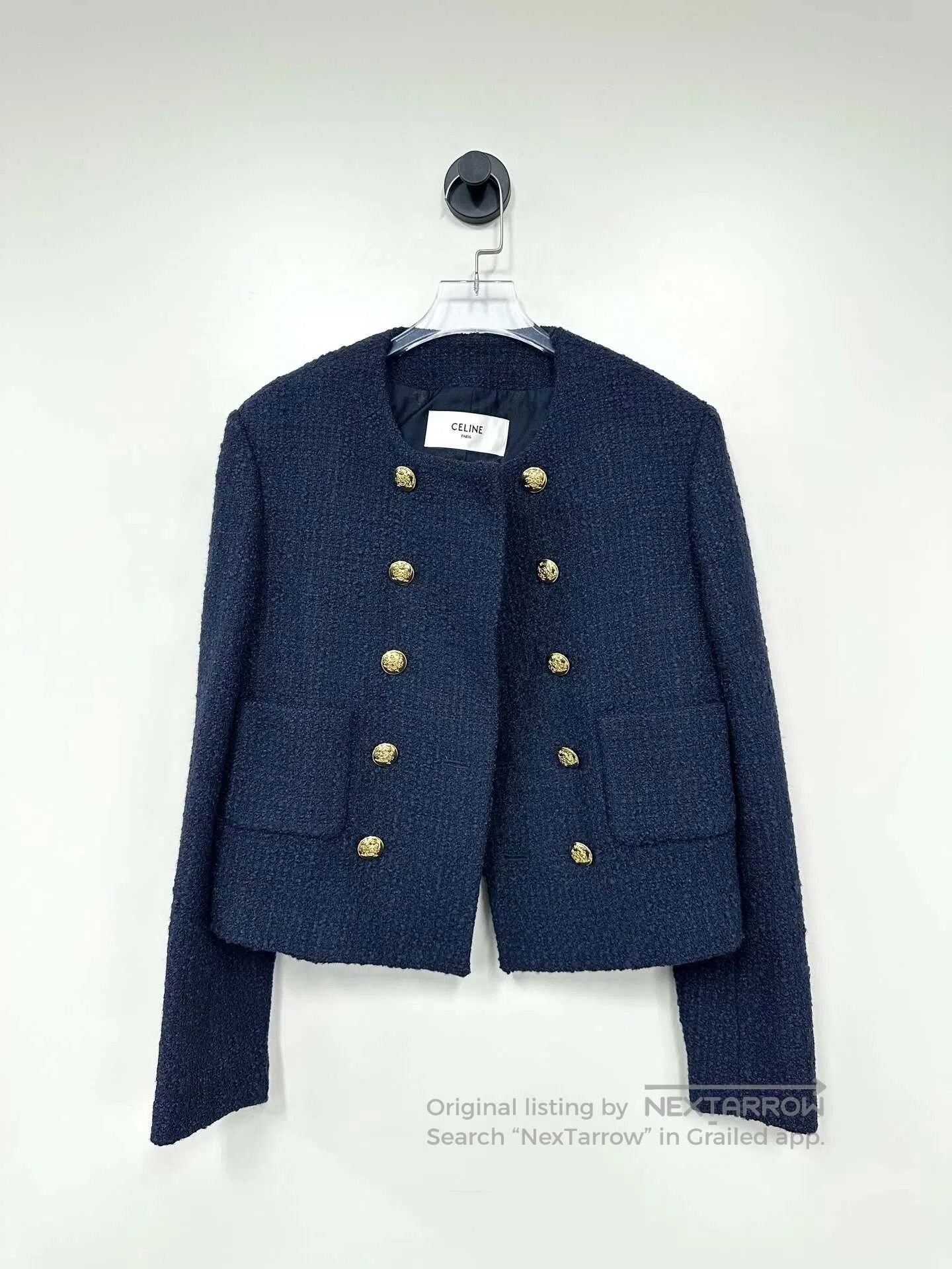 Celine CELINE Black Gray Gold Button Wool Tweed Jacket| Size XS / US 0-2 / IT 36-38 - 1 Thumbnail
