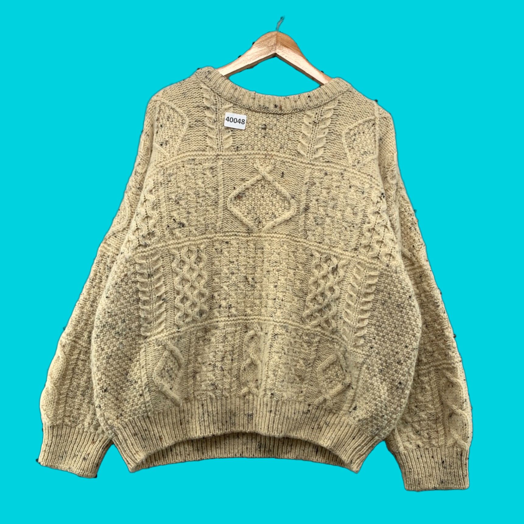 Vintage VINTAGE Glens Of Donegal Wool Knit Sweater Mens Size L Beige Hand Knit Crew Neck Cable Knit 24x25 United States Mens Size US L / EU 52-54 / 3 - 1 Thumbnail