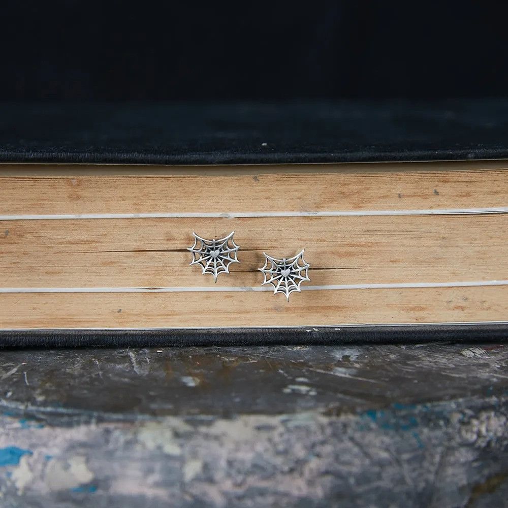 Jewelry Spider Web Heart Stud Earrings 925 Sterling Ear Studs Charms Size ONE SIZE - 6 Thumbnail
