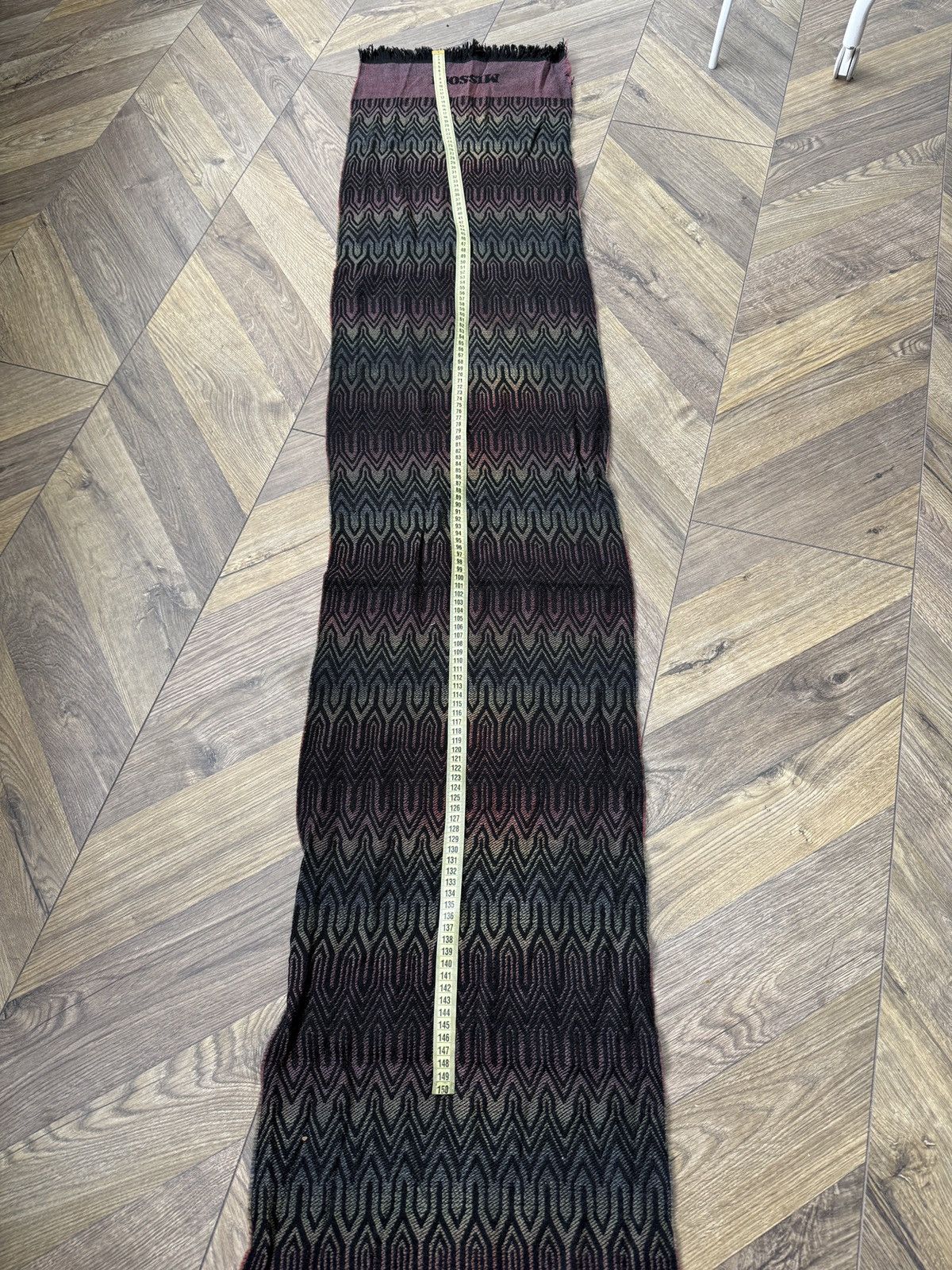 Vintage Missoni Wool Scarf Black Multicolor Geometric