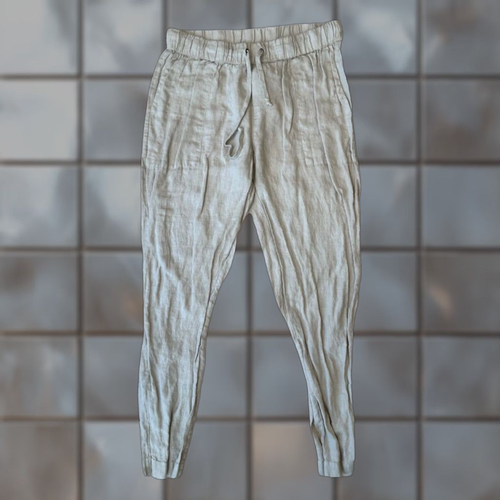 Enza Costa Enza Costa Linen Pants Women's 4 Beige Straight Leg, Button, Zipper, Pockets, Regular Rise, Linen Dress Pants, Vintage No, 31.5 Inseam Size 27" / US 4 / IT 40 - 1 Thumbnail