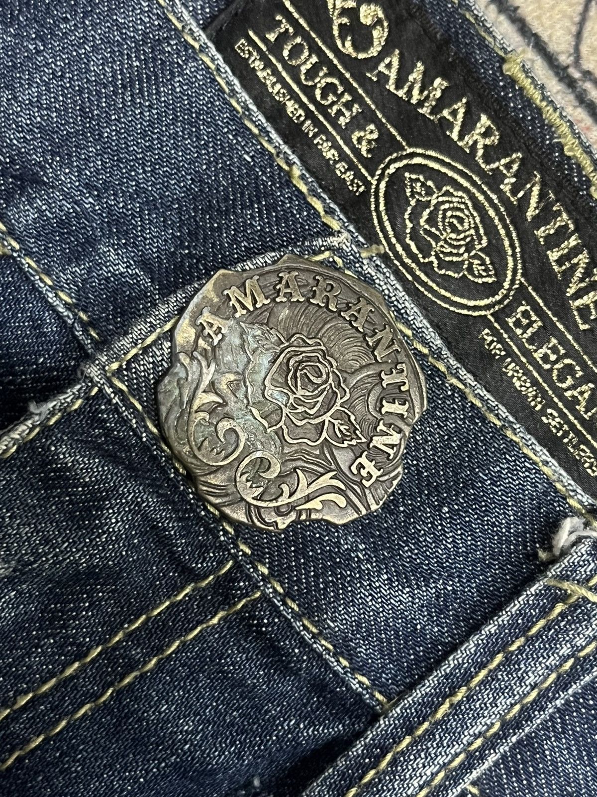 Ed Hardy Vintage Japanese Brand Amarantine Blue Washed Whisker Jeans Size US 34 / EU 50 - 5 Thumbnail