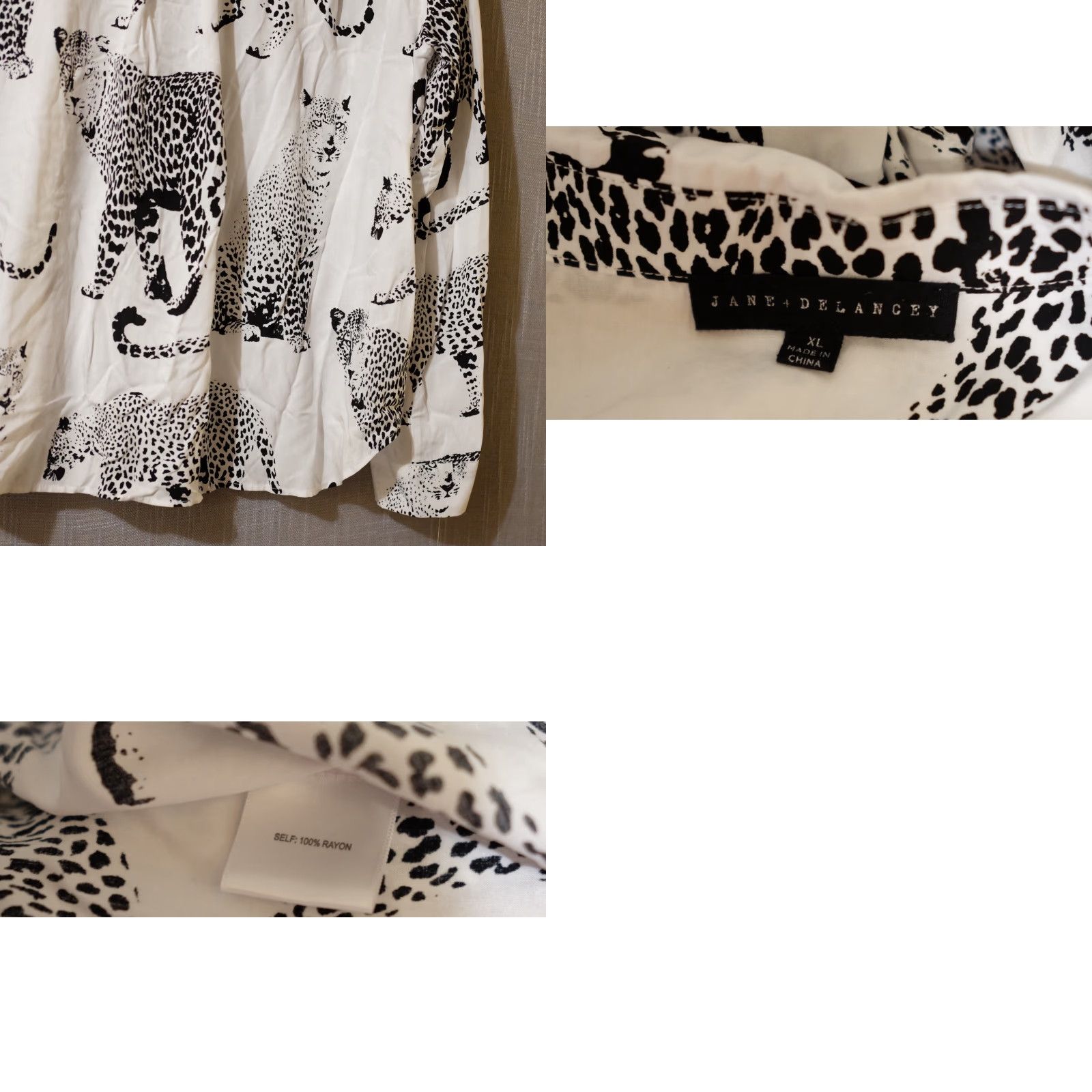 Vintage EUC Jane Delancey Leopard Print Button Up Blouse Womens XL Rayon Black/White Button Up Casual 100% Rayon Leopard Womens XL Blouse Jane delancey Womens Size XL / US 12-14 / IT 48-50 - 8 Thumbnail