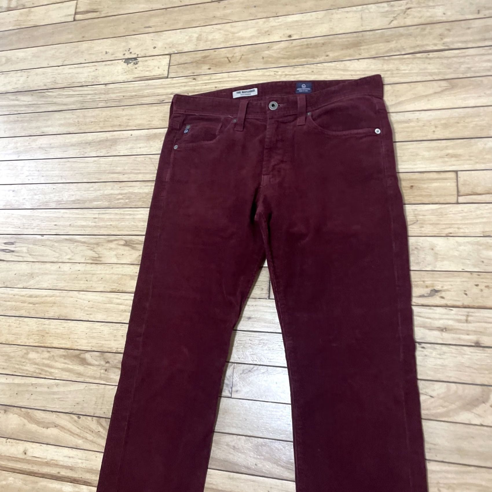 Vintage ADRIANO GOLDSCHMIED Corduroy Pants Men 30x35 The Matchbox Slim Straight Maroon Red Slim Chino 5-Pocket USA City Preppy Men Size US 30 / EU 46 - 5 Thumbnail
