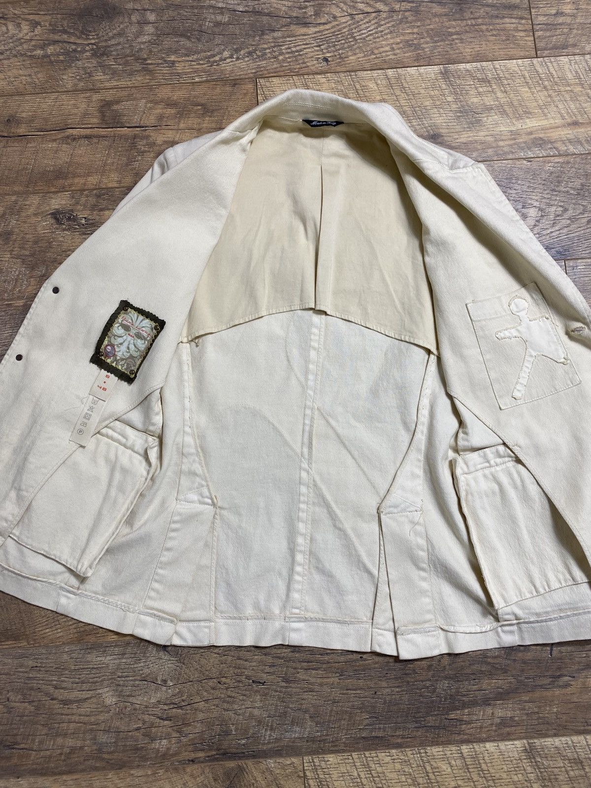 Japanese Brand Rare Icone Italy Deconstructed Denim Art Blazer Cream Size 46S - 9 Thumbnail