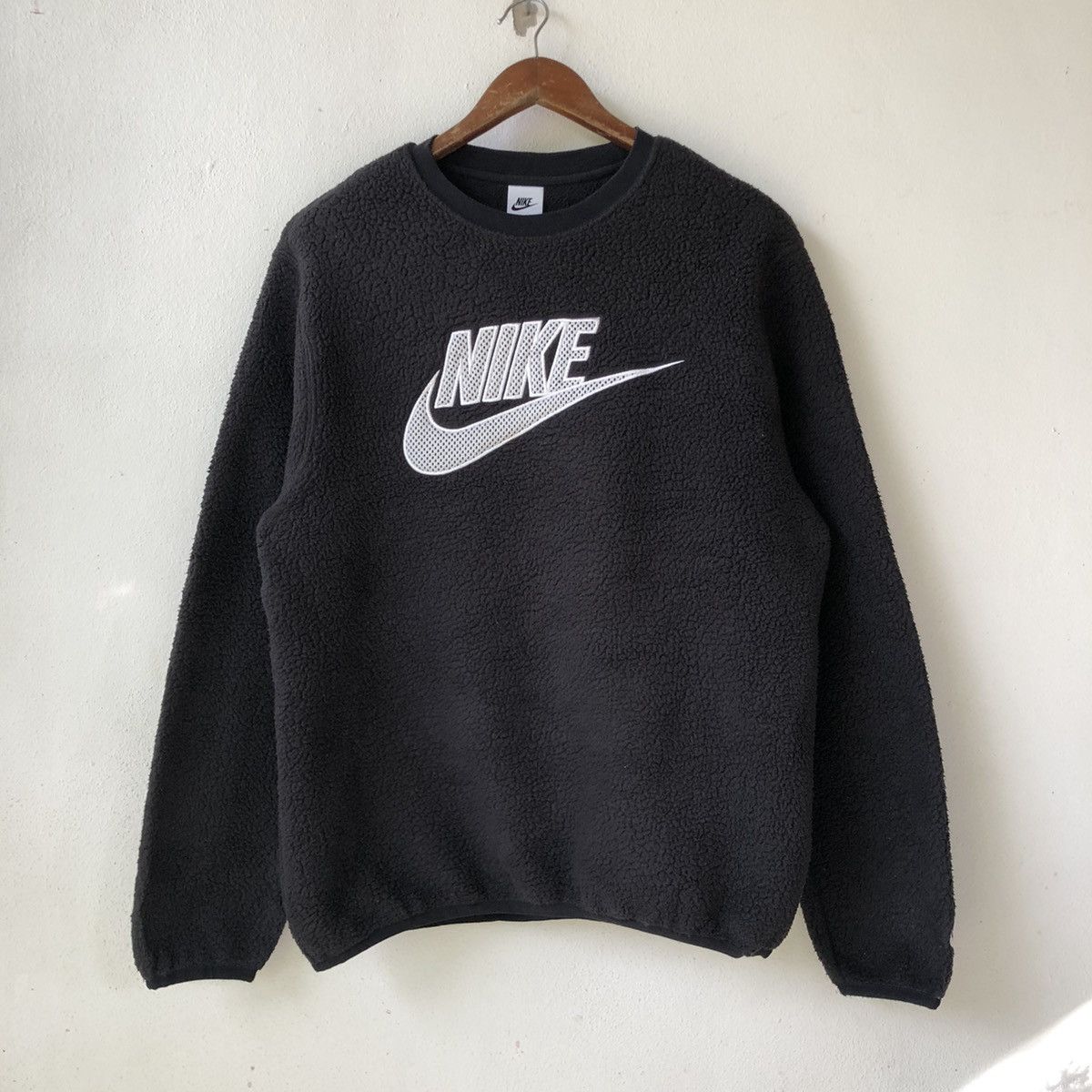 NIKE Faux Fur Fleece Sweatshirt - Embroidered Swolsh Logo
