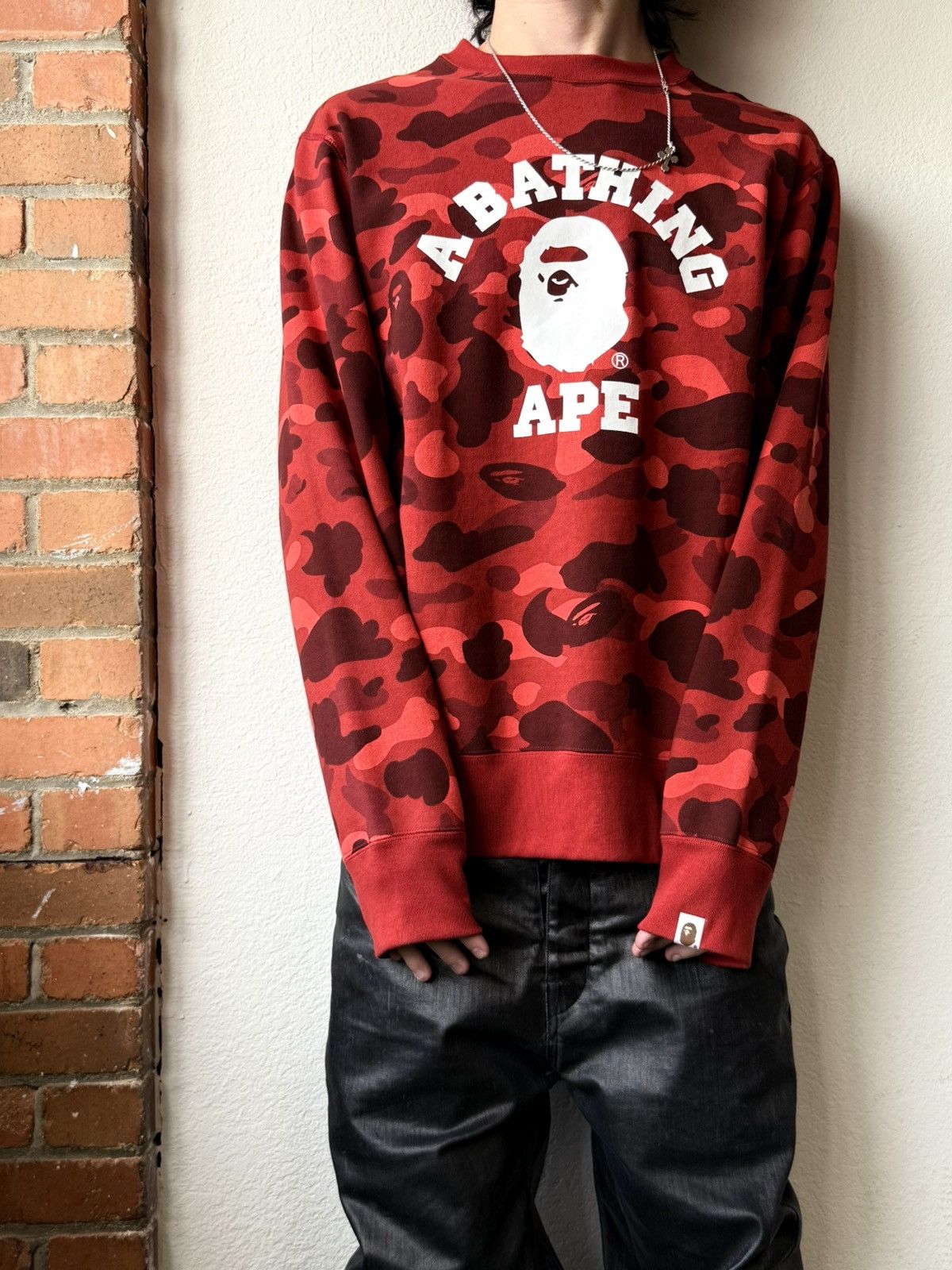 Bape Bape Red / Black Camo Long Sleeve Crewneck Size US XL / EU 56 / 4 - 1 Thumbnail