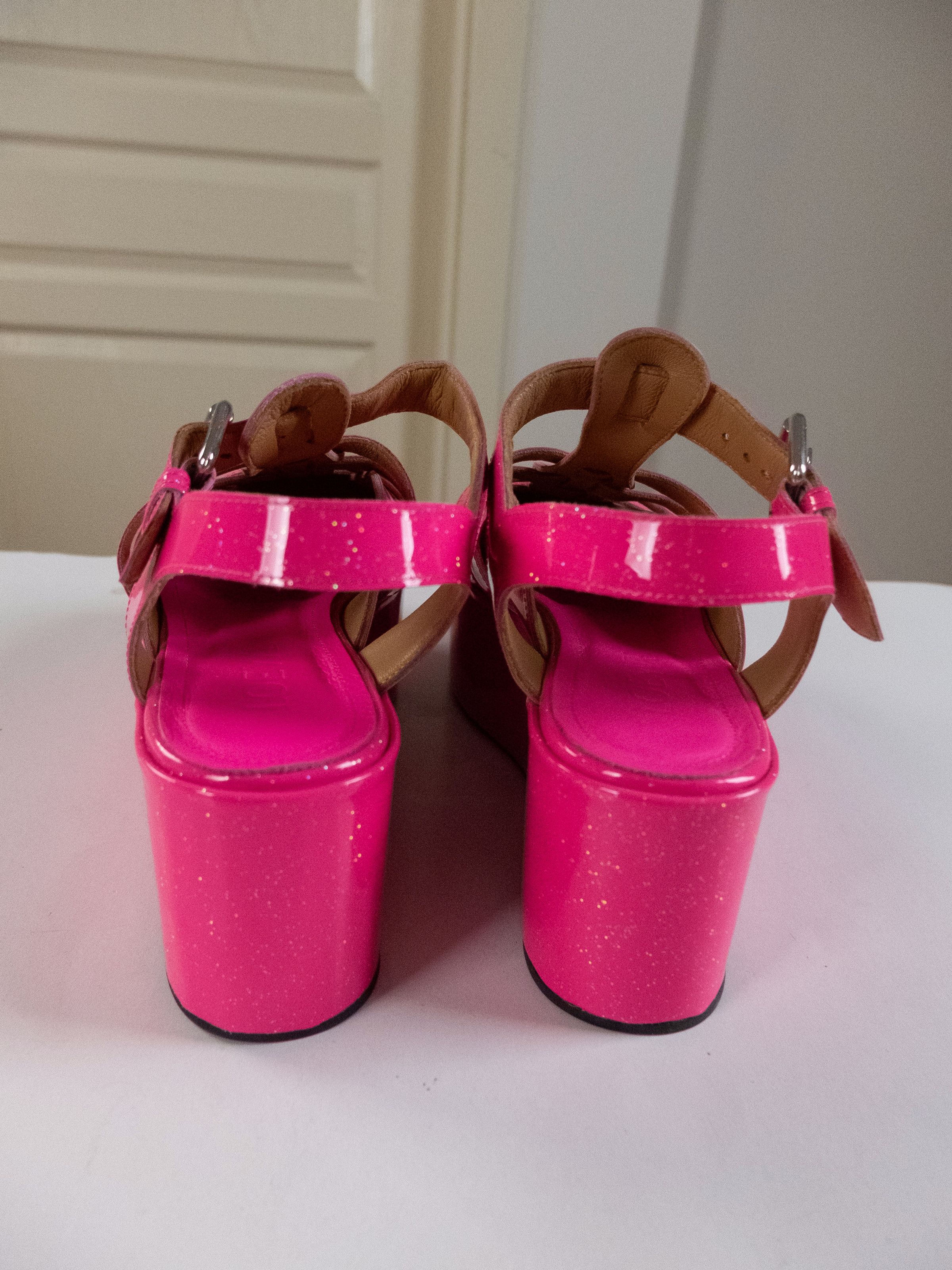 Loewe LOEWE Fisherman neon pink glitter platform wedge sandals 37 Size US 7 / IT 37 - 8 Thumbnail