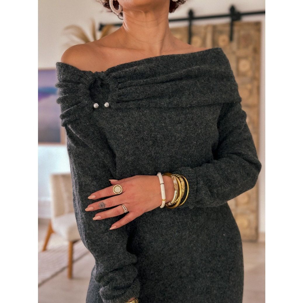 Zara ZARA Gray Off-Shoulder Knit Midi Dress NWT Size S / US 4 / IT 40 - 17 Thumbnail