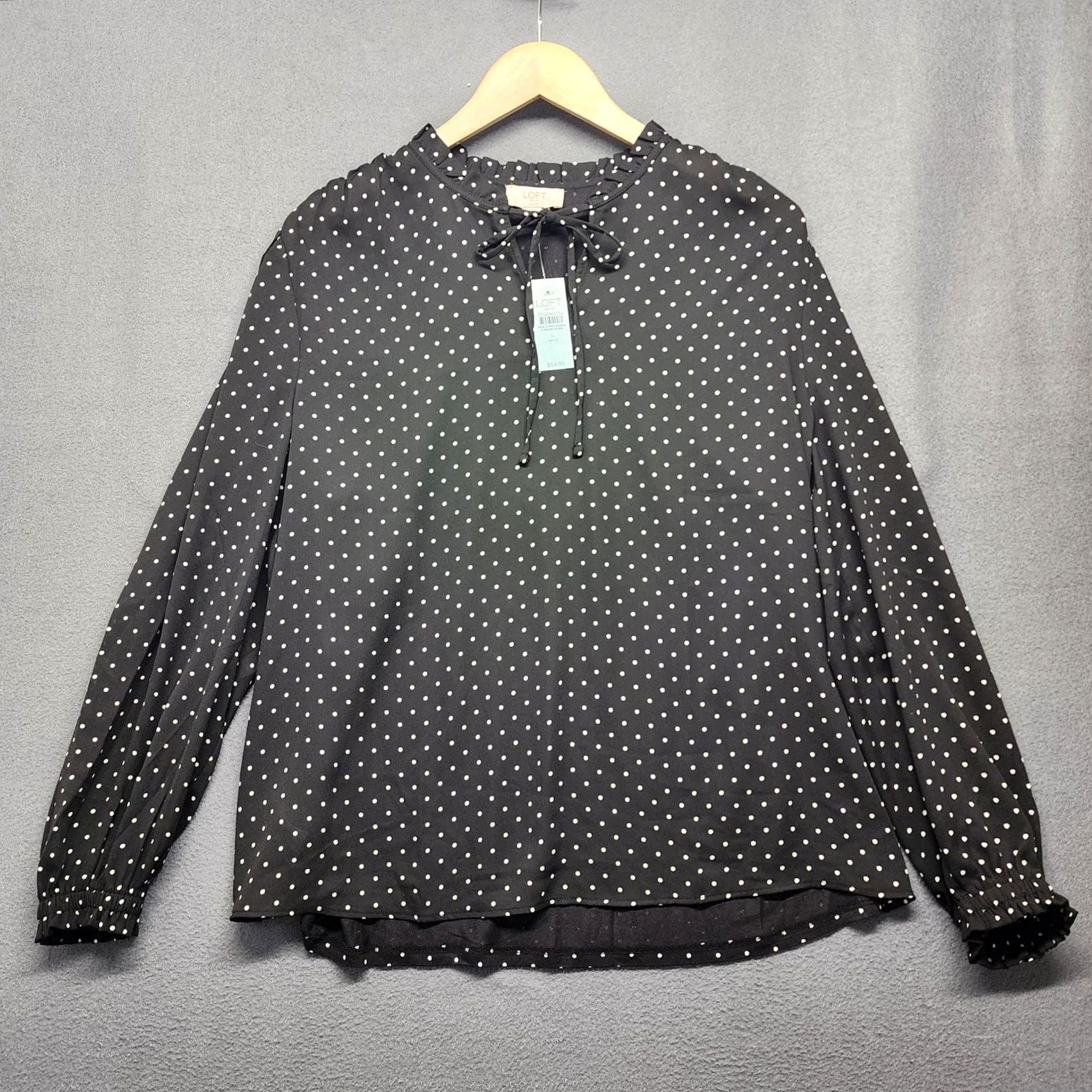 Loft VINTAGE LOFT Blouse Womens Large Petite Black Polka Dot Tie Neck Long Sleeve Office Size L / US 10 / IT 46 - 2 Thumbnail