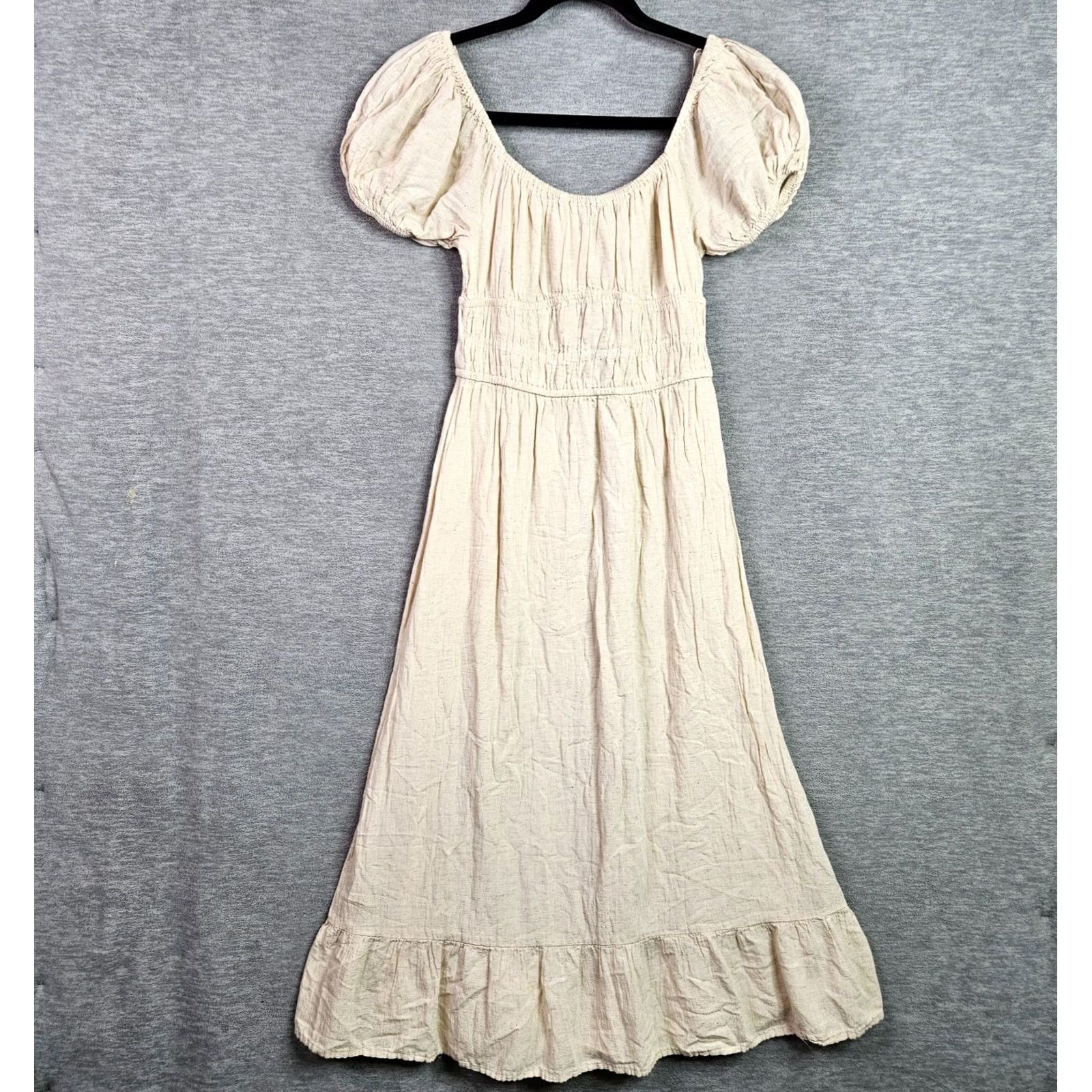 Vintage SIM & SAM Women's Midi Dress S Cream Boho Puff Sleeve Smocked Cottagecore Midi Dress Women's XS S M L Size S / US 4 / IT 40 - 6 Thumbnail