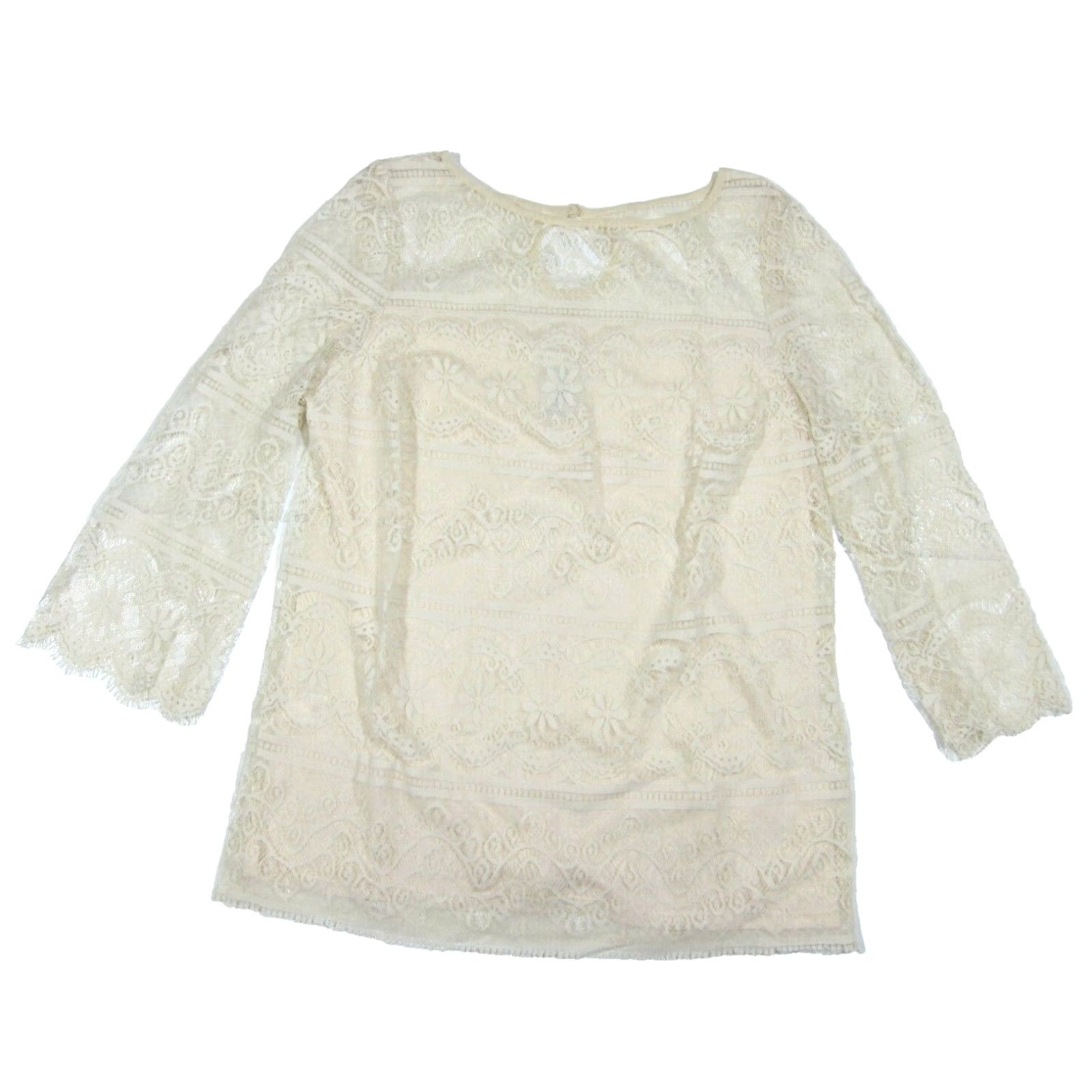 Vintage Max Studio Ivory Lace Blouse Shirt Top Women Large 3/4 Sleeve Round Neck Lined 100% nylon / Lace Vintage Classic Ivory Shirt Top Women Large Size L / US 10 / IT 46 - 2 Thumbnail