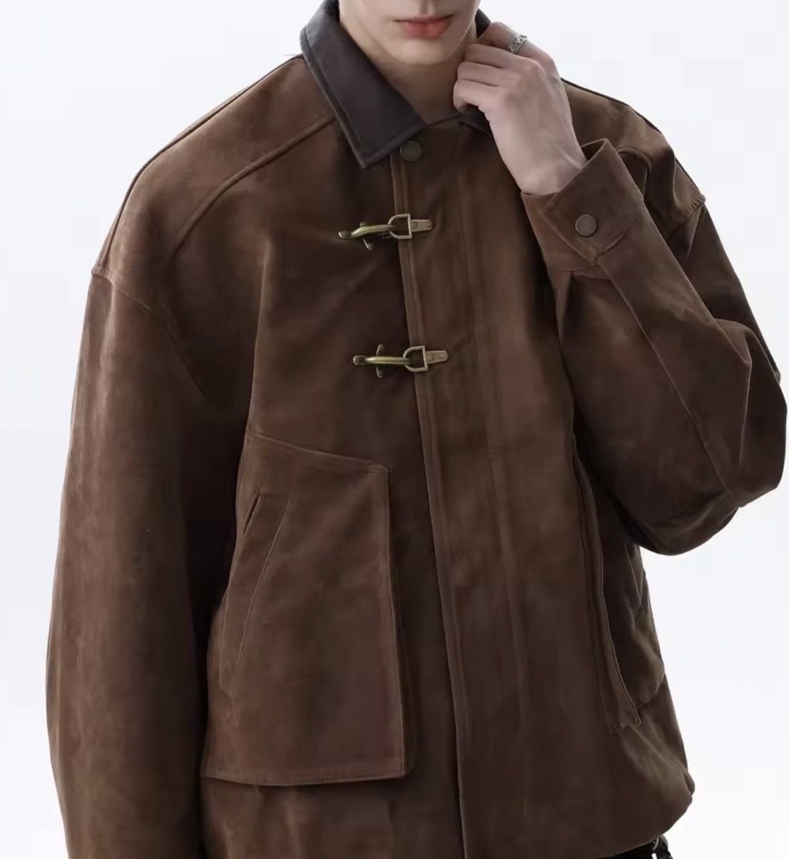 Japanese Brand Suede-Effect PU Leather Trucker Jacket – Boxy Minimalist Size US XXL / EU 58 / 5 - 7 Thumbnail